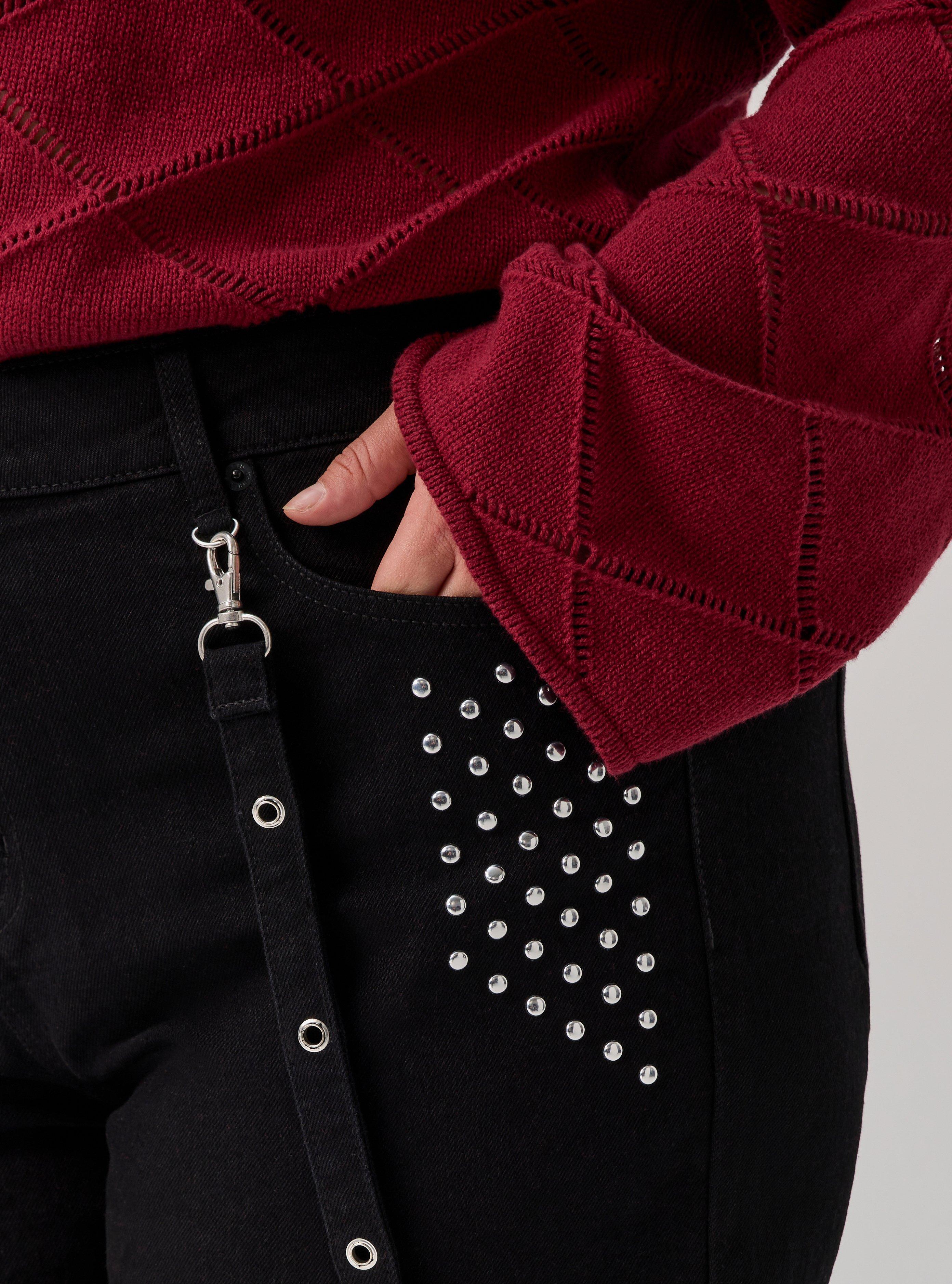 Nightfall Studded Strappy Denim Shorts, BLACK, alternate