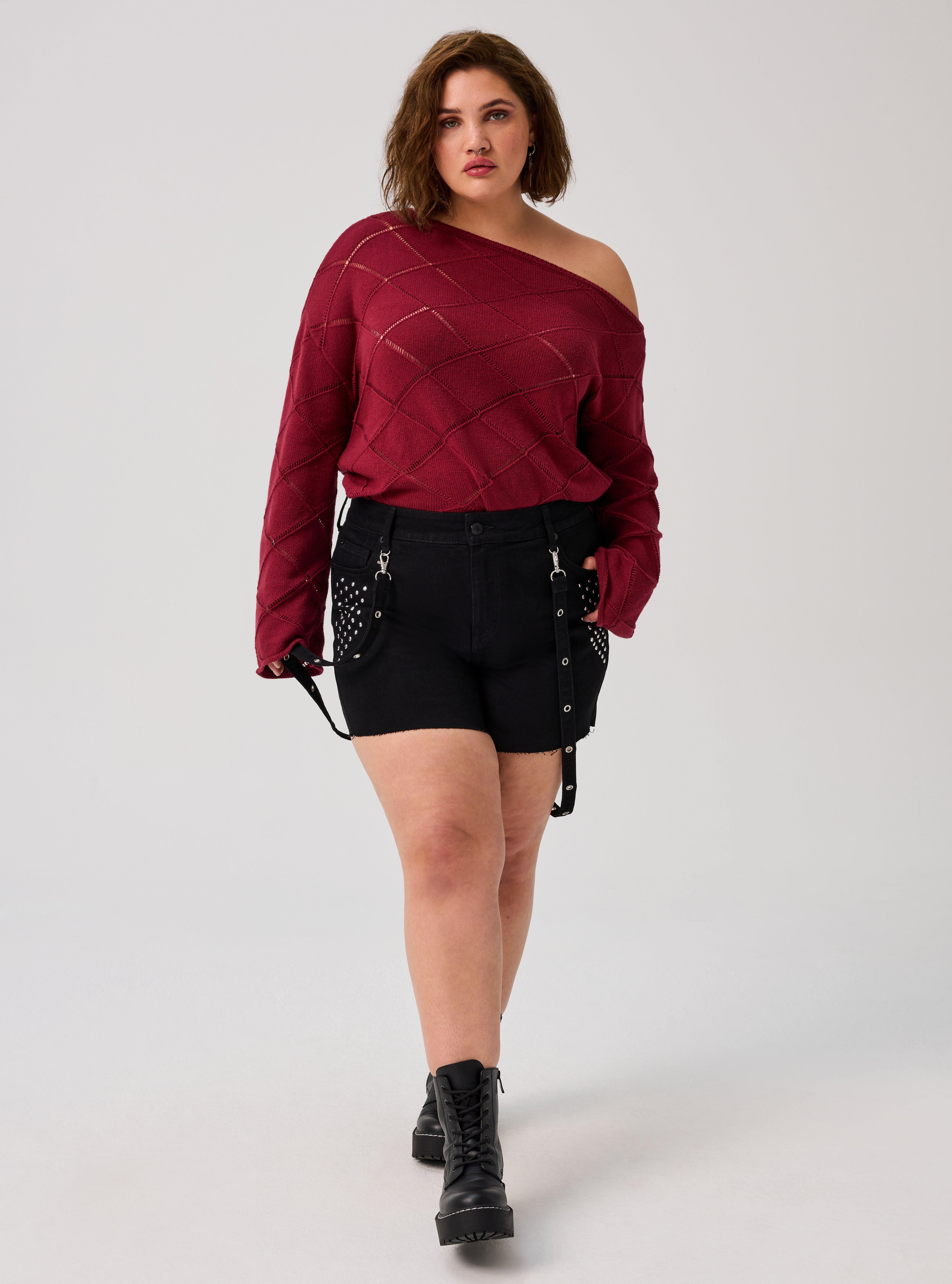 Nightfall Studded Strappy Denim Shorts, BLACK, alternate