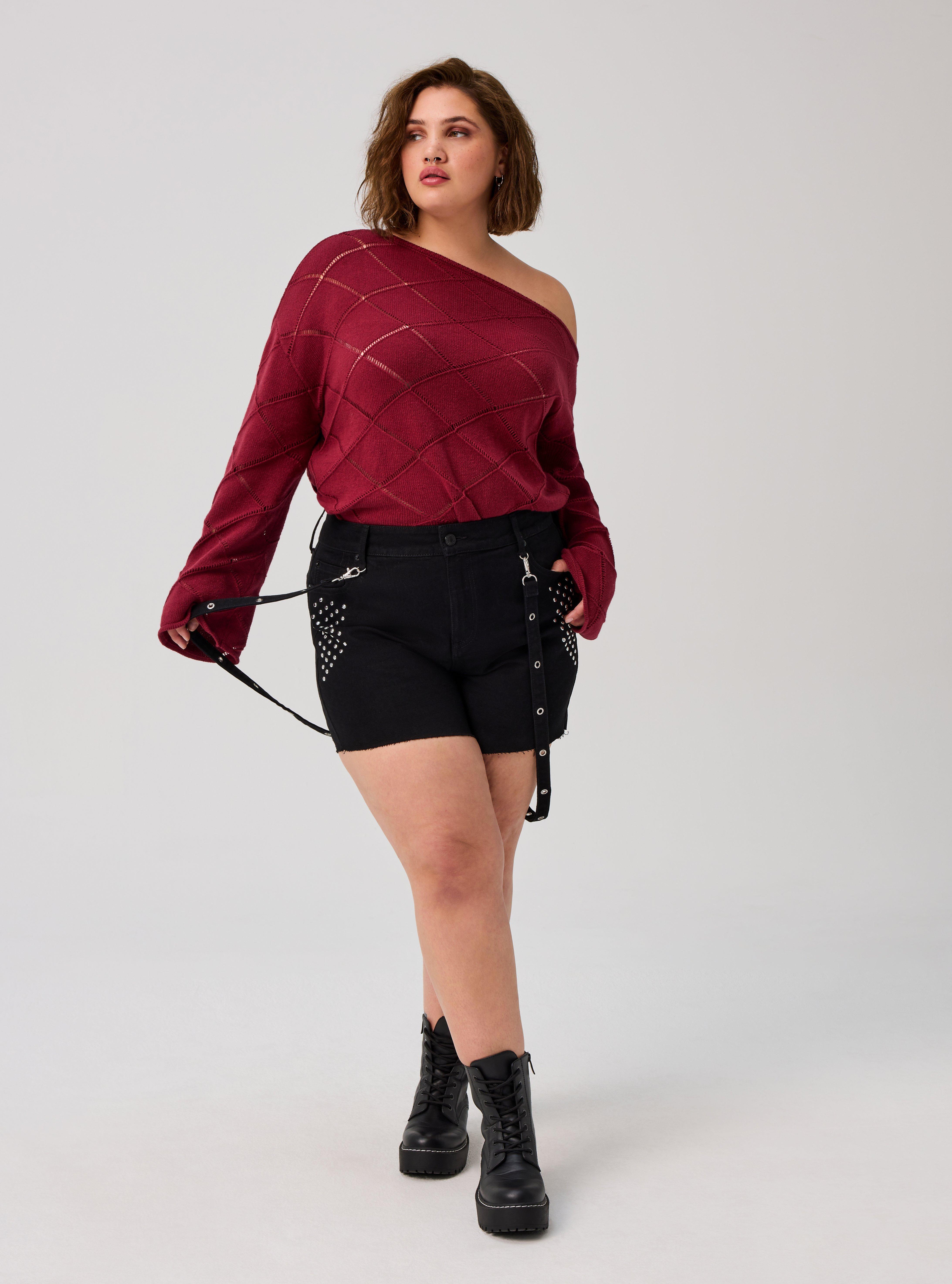 Nightfall Studded Strappy Denim Shorts, BLACK, hi-res