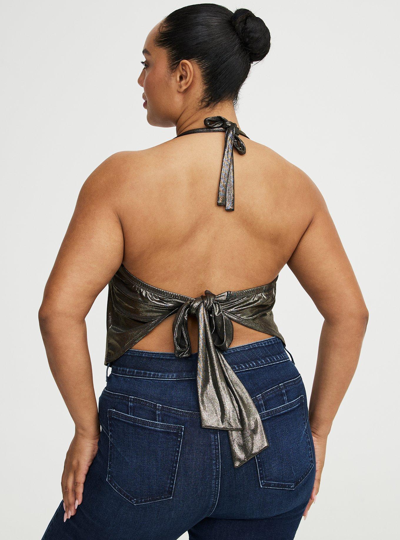 Liquid Shine Tie Back Halter, LIGHT GOLD, alternate