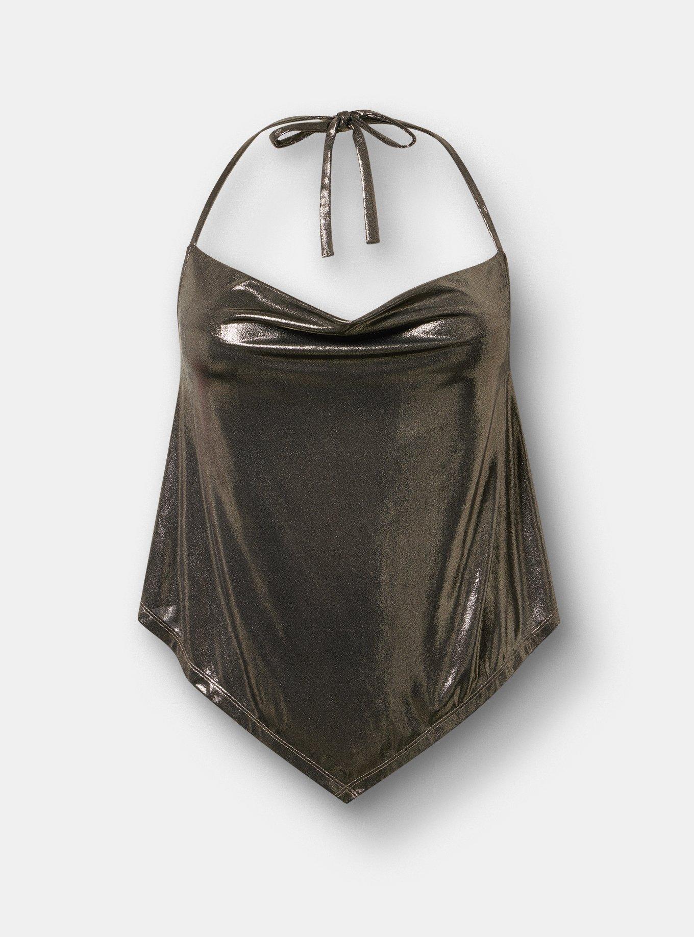 Liquid Shine Tie Back Halter, LIGHT GOLD, hi-res