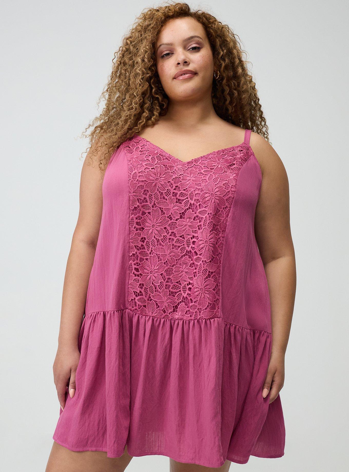 Festi Crochet Detail Drop Waist Mini Dress, RED VIOLET, alternate