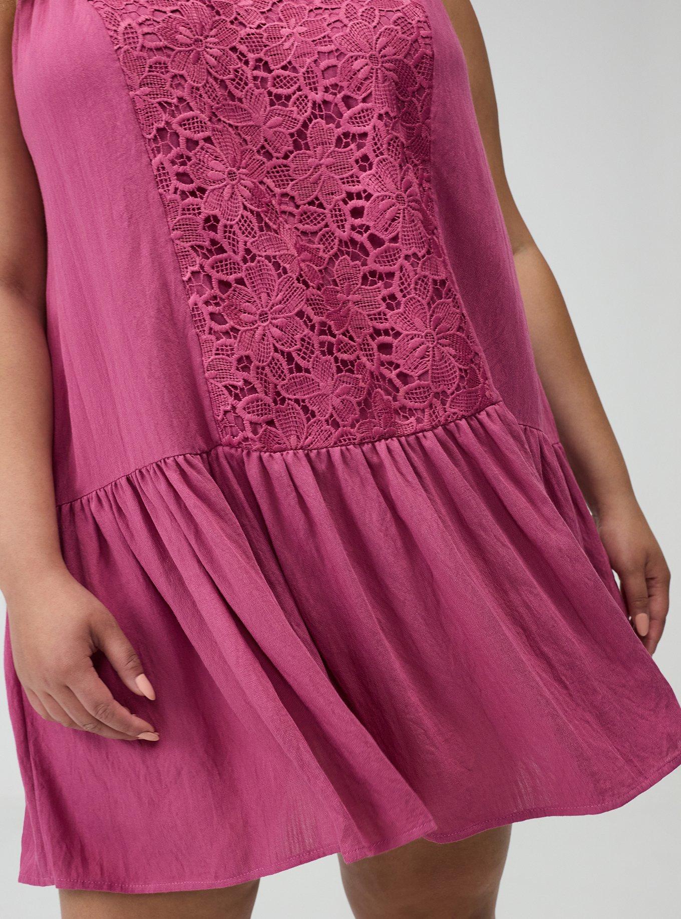 Festi Crochet Detail Drop Waist Mini Dress, RED VIOLET, alternate