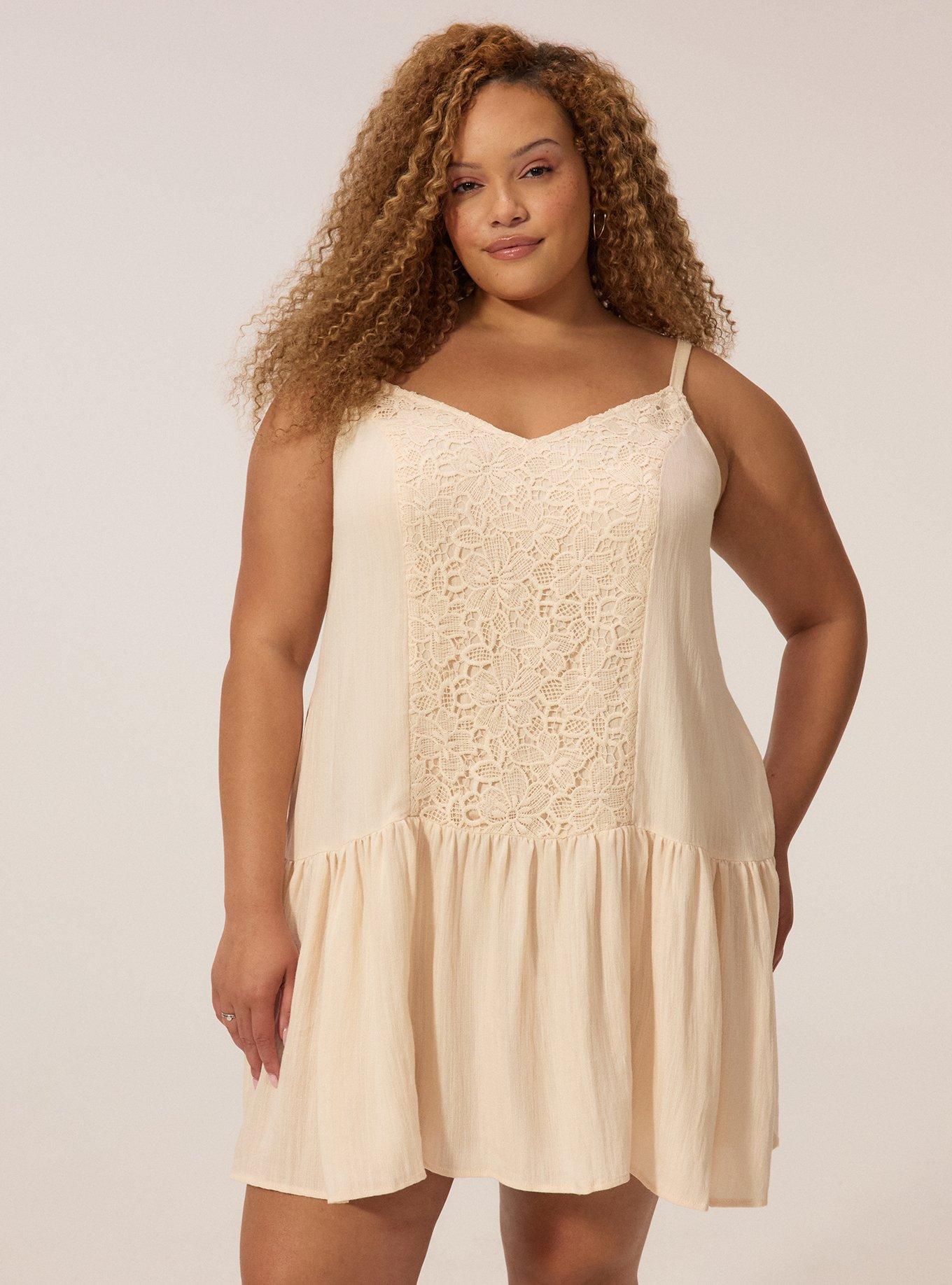 Festi Crochet Detail Drop Waist Mini Dress, SAND DOLLAR, alternate