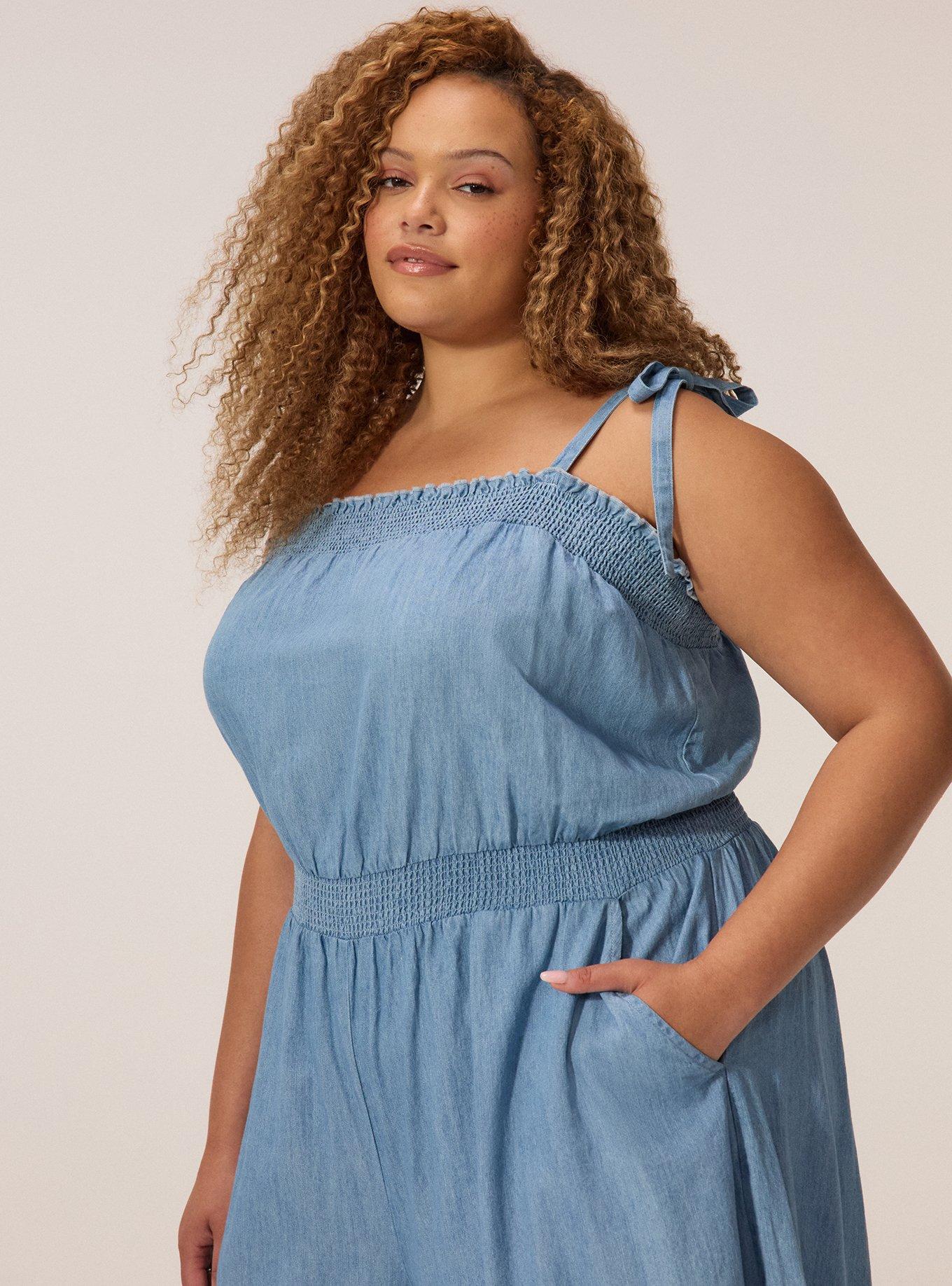 Festi Tie Shoulder Chambray Jumpsuit, LIGHT WASH, alternate