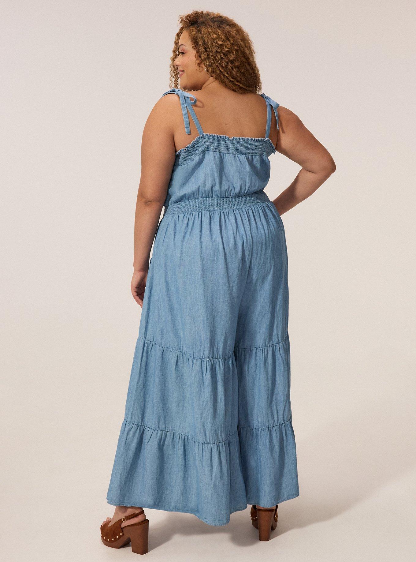 Festi Tie Shoulder Chambray Jumpsuit, LIGHT WASH, alternate