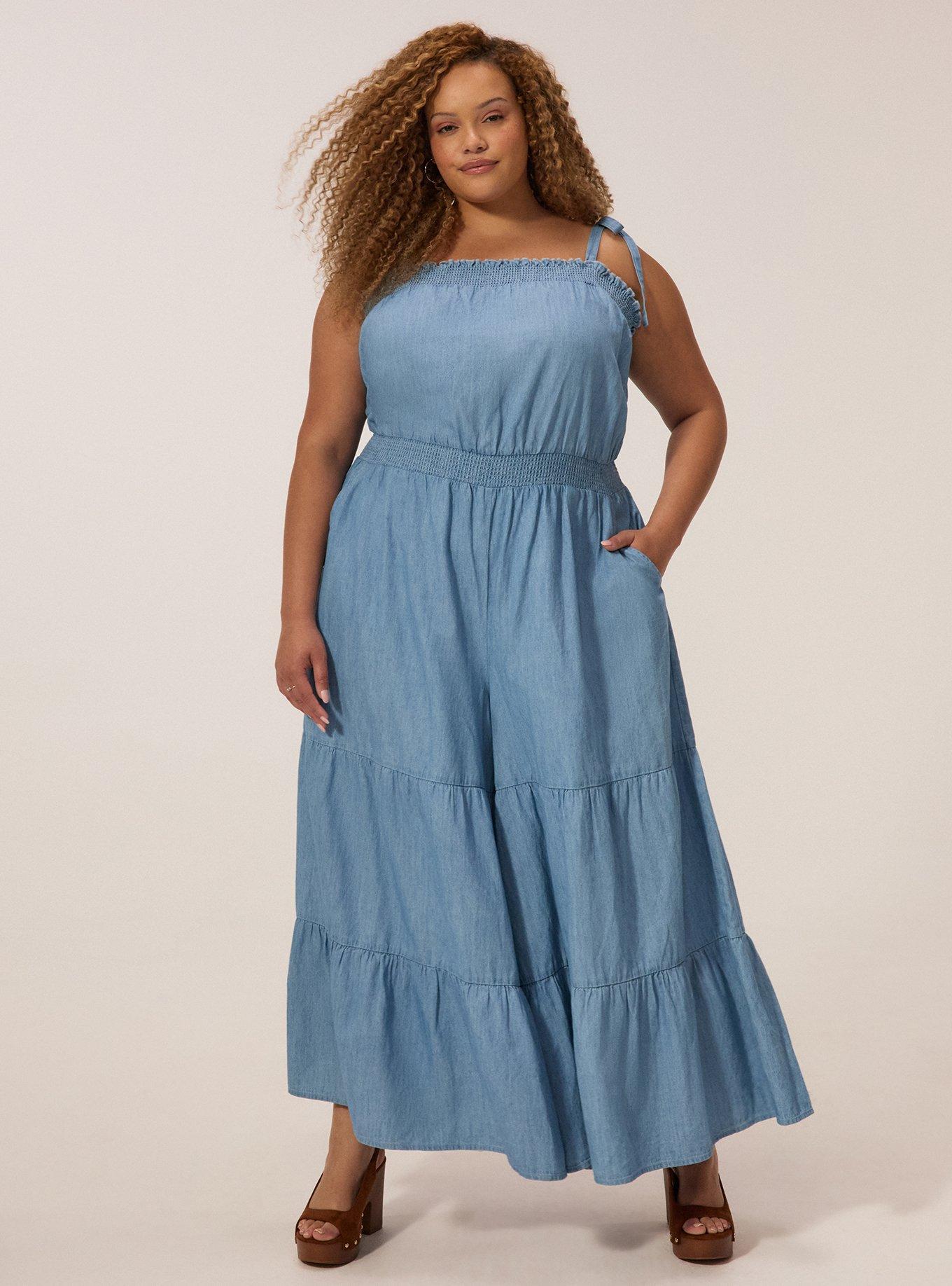Festi Tie Shoulder Chambray Jumpsuit, LIGHT WASH, alternate