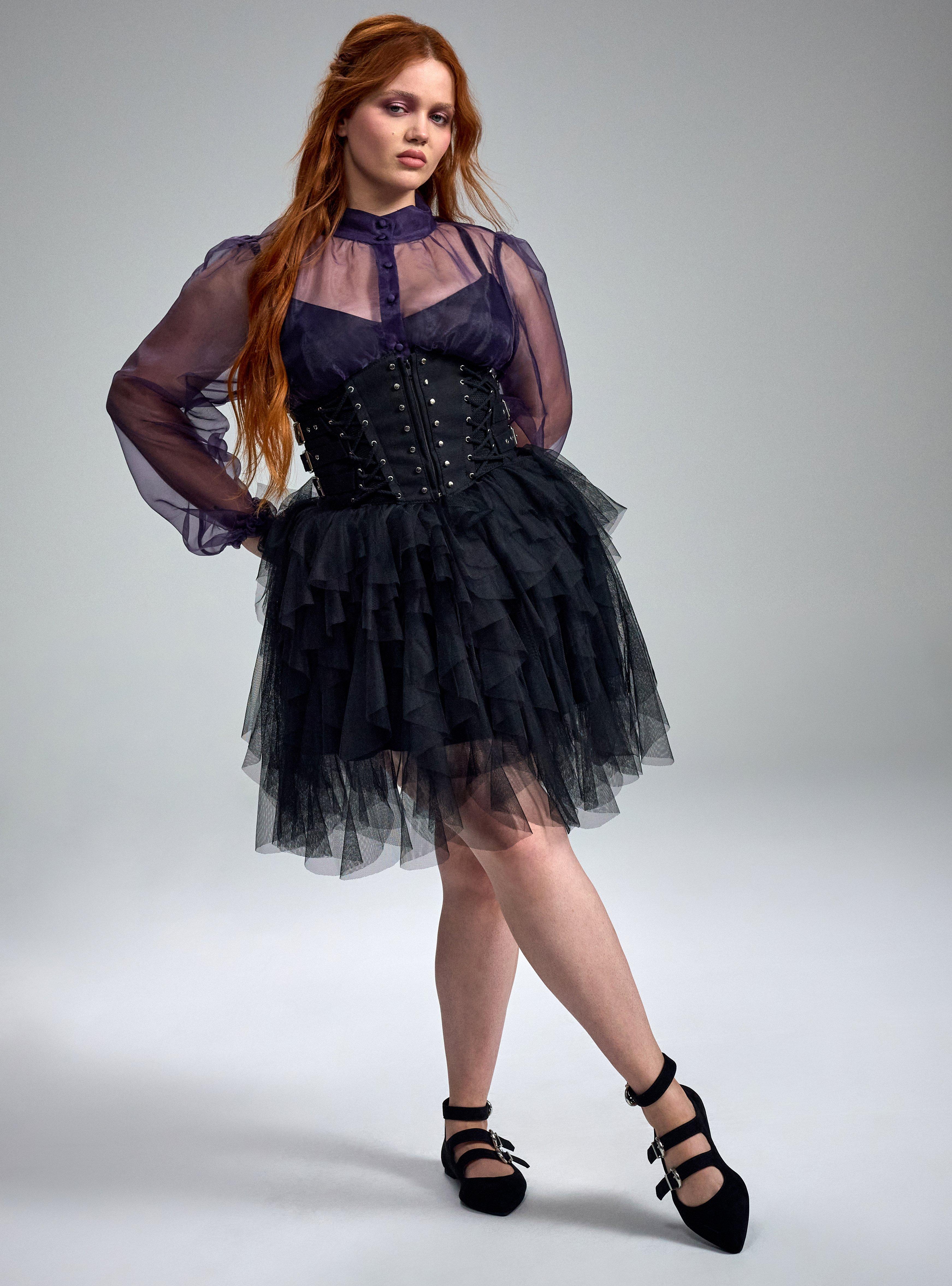 Nightfall High Neck Button Up Organza Top, GOTHIC GRAPE, alternate