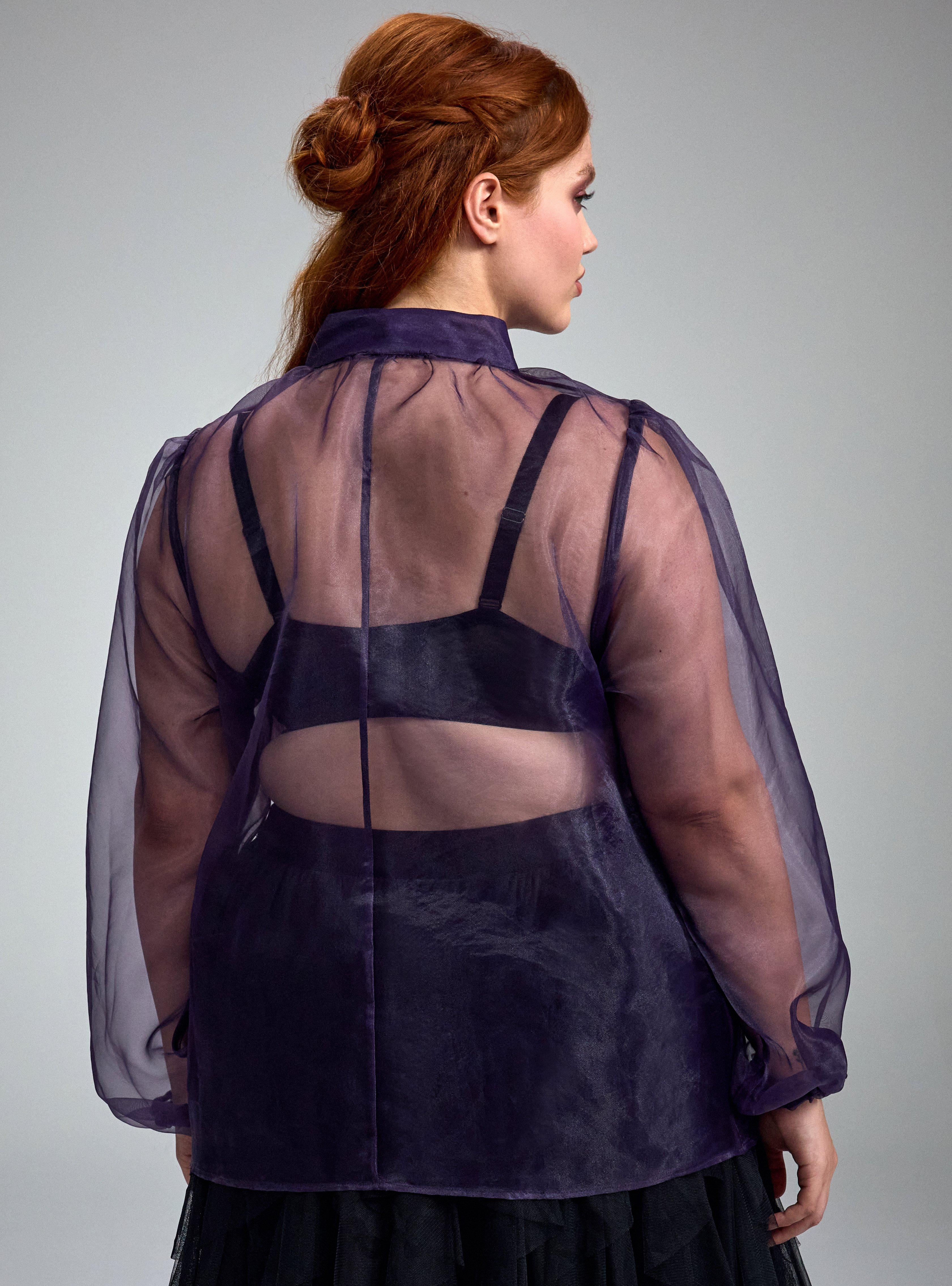 Nightfall High Neck Button Up Organza Top, GOTHIC GRAPE, alternate