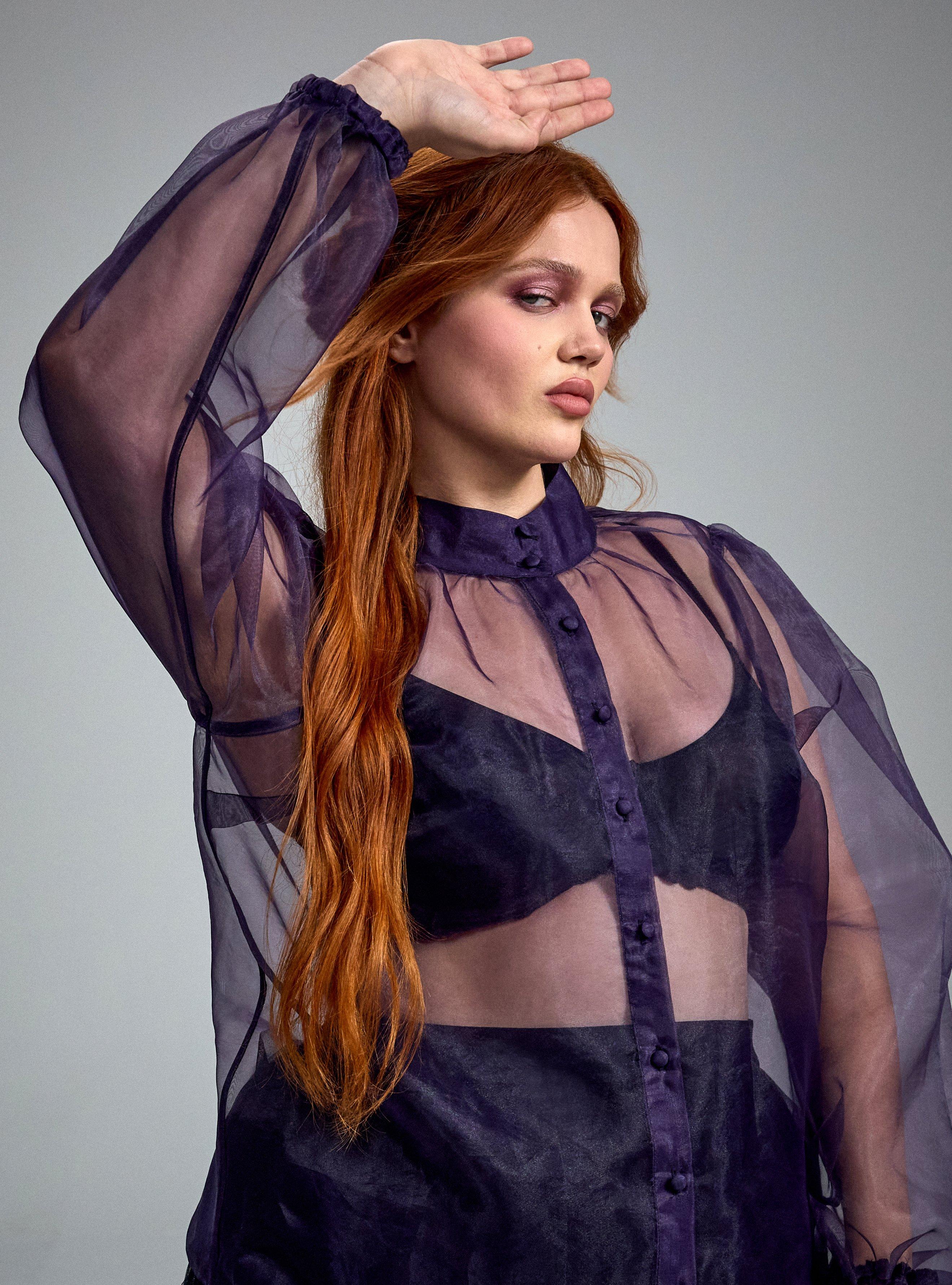 Nightfall High Neck Button Up Organza Top, GOTHIC GRAPE, alternate