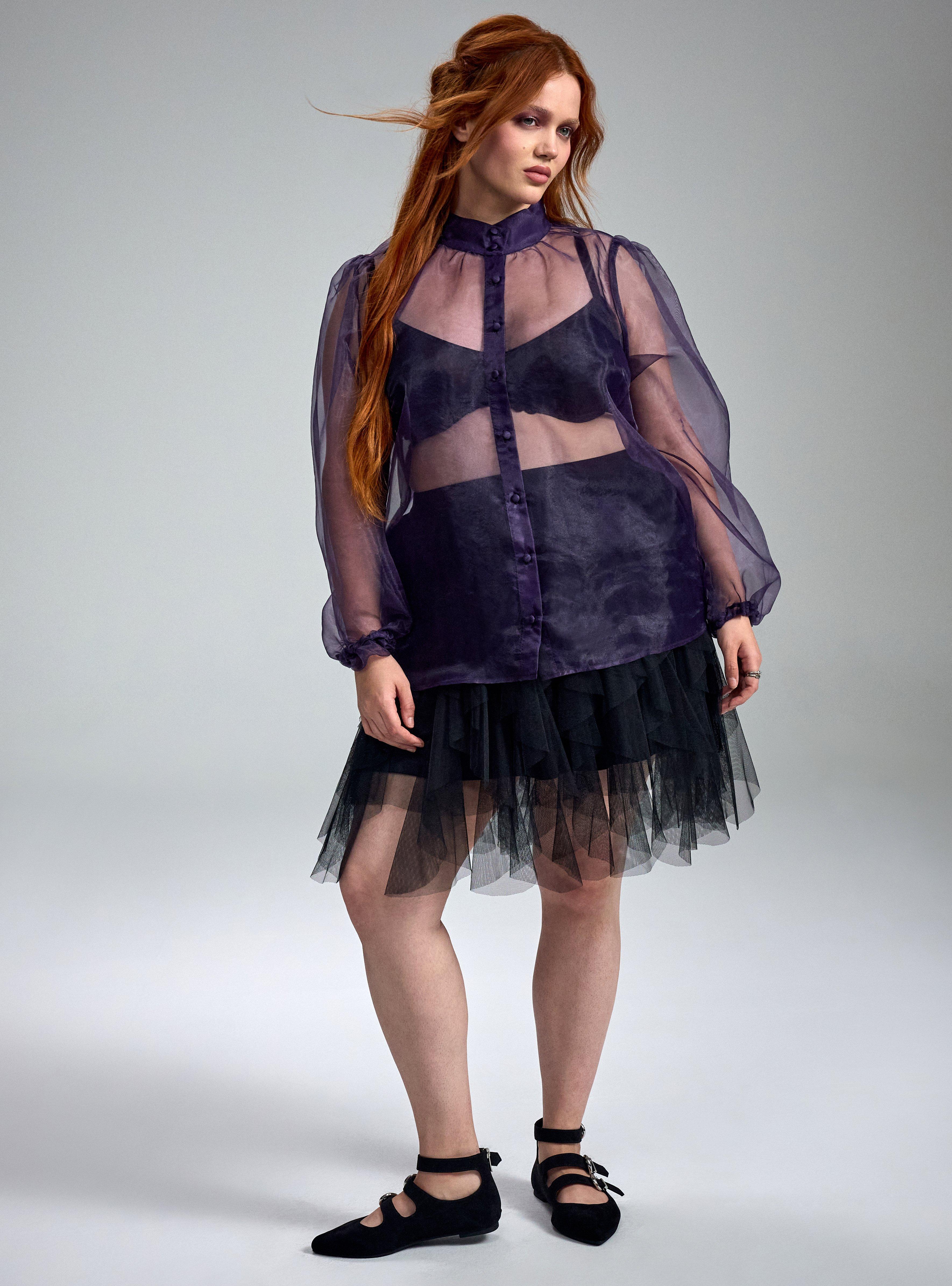 Nightfall High Neck Button Up Organza Top, GOTHIC GRAPE, alternate
