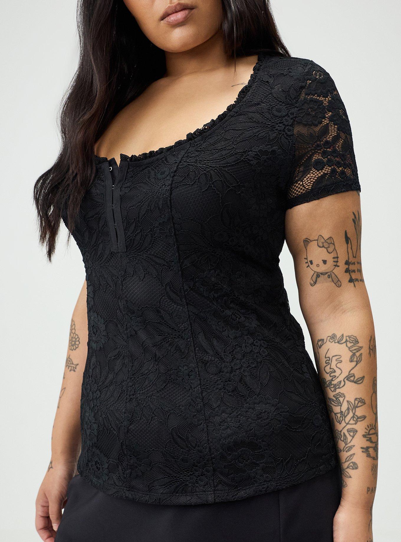 Lace Hook & Eye Corset Top, DEEP BLACK, alternate