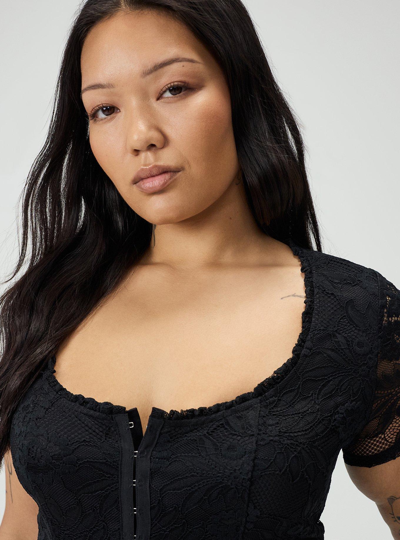 Lace Hook & Eye Corset Top, DEEP BLACK, alternate