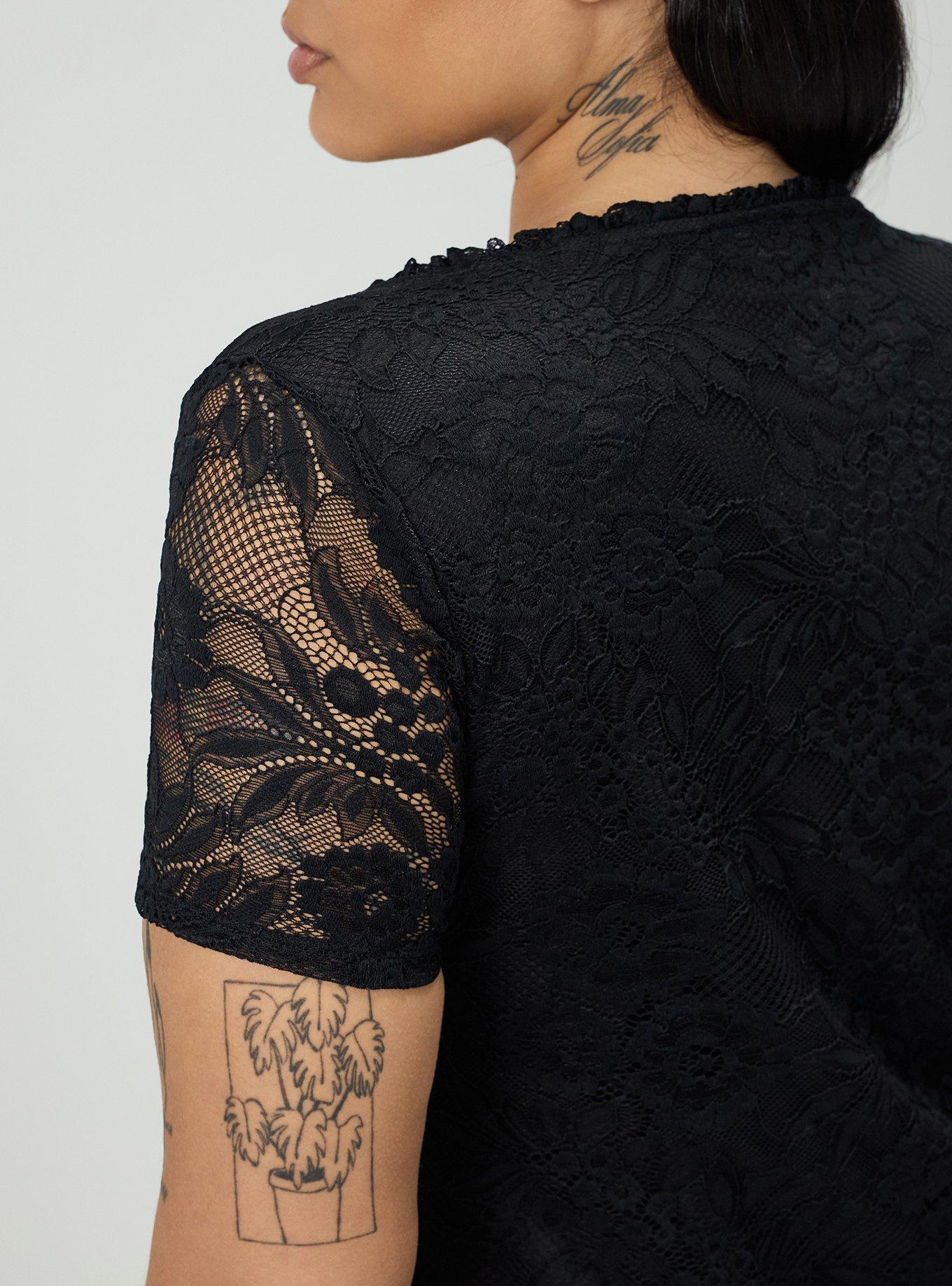 Lace Hook & Eye Corset Top, DEEP BLACK, alternate