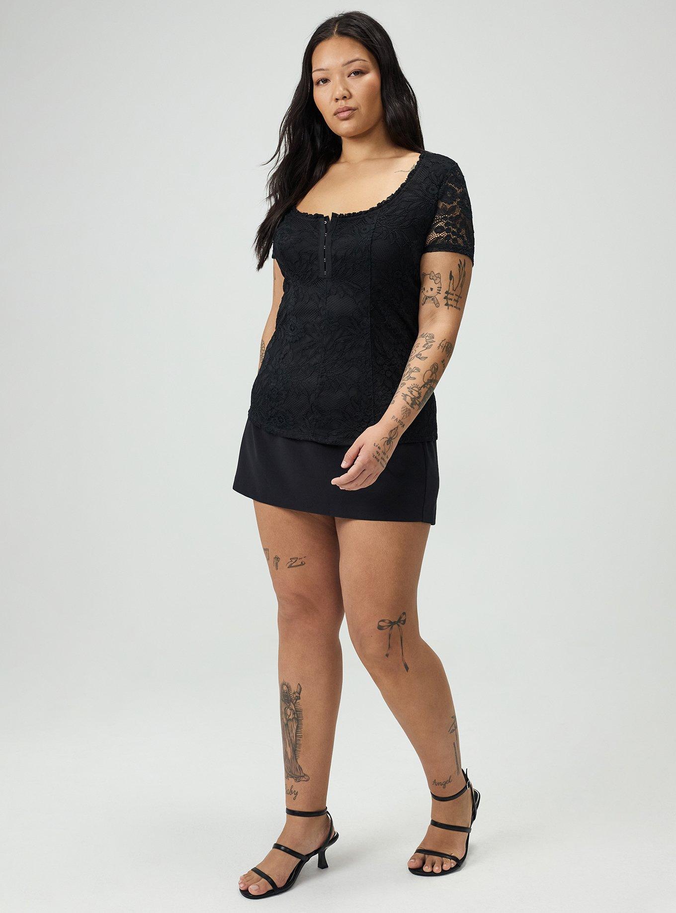 Lace Hook & Eye Corset Top, DEEP BLACK, alternate