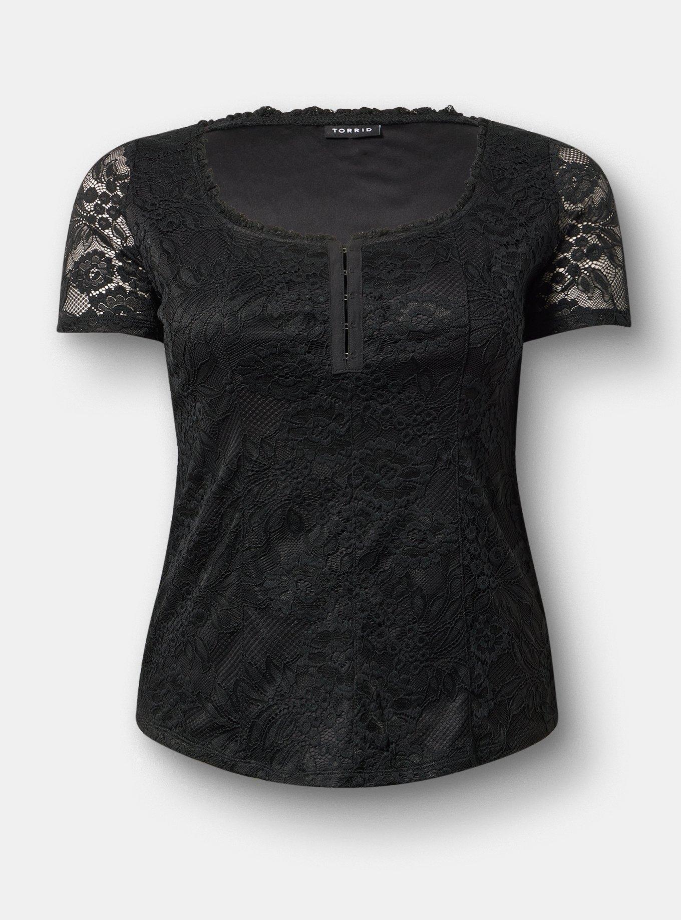 Lace Hook & Eye Corset Top, DEEP BLACK, hi-res