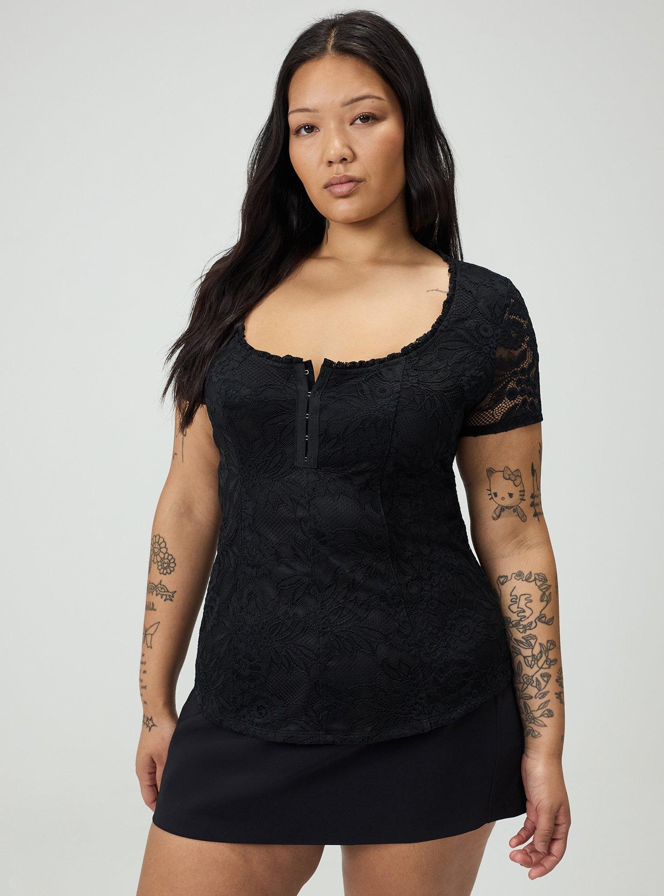 Lace Hook & Eye Corset Top, DEEP BLACK, hi-res