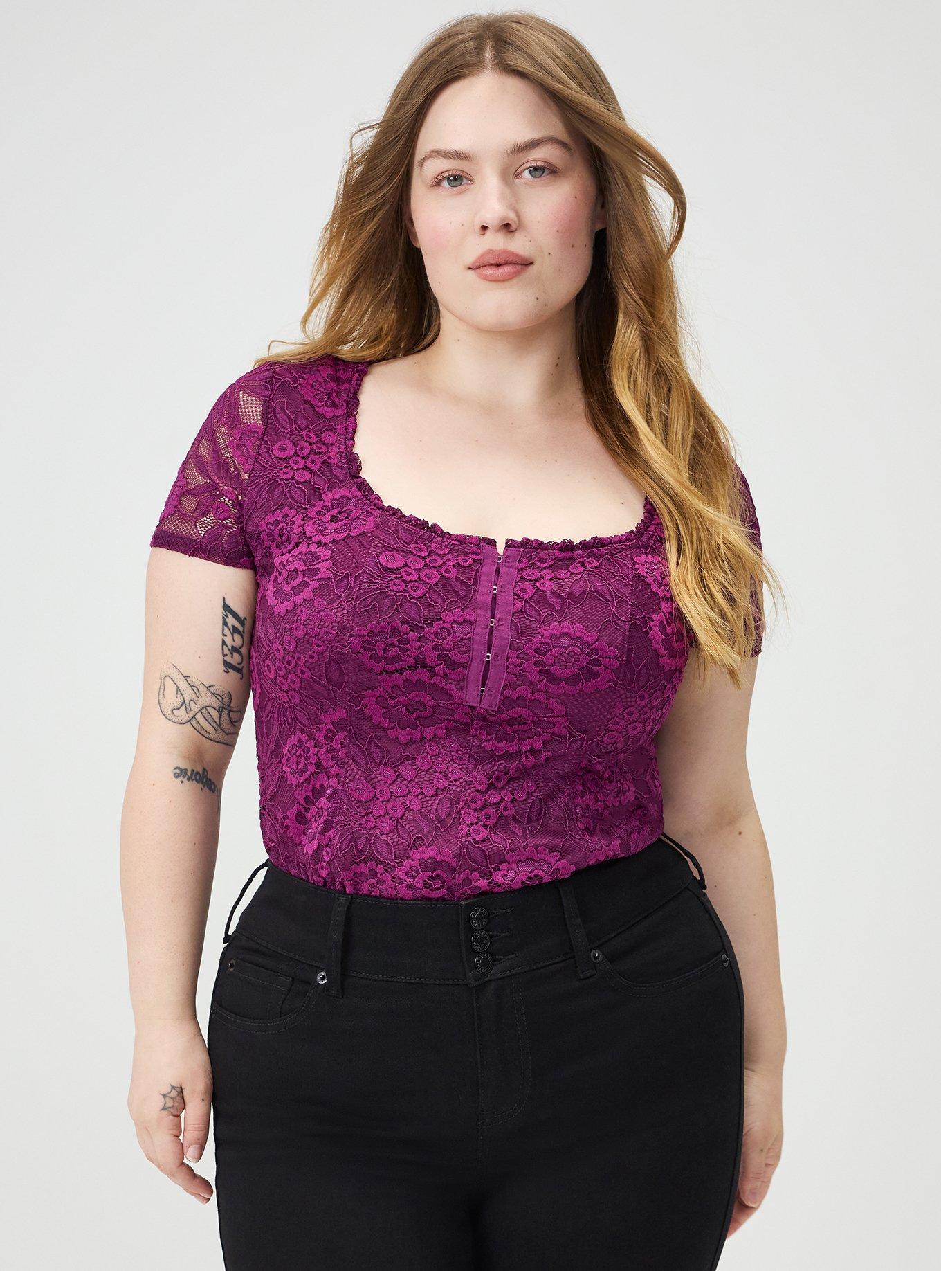 Lace Hook & Eye Corset Top, PLUM CASPIA, alternate