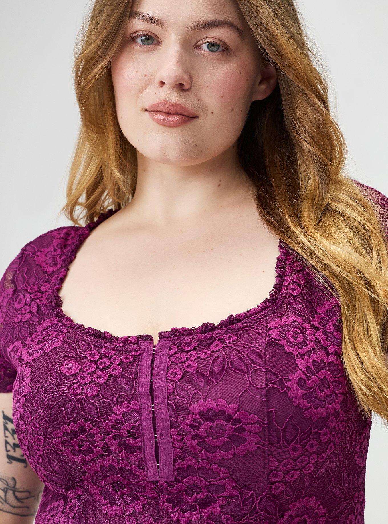 Lace Hook & Eye Corset Top, PLUM CASPIA, alternate