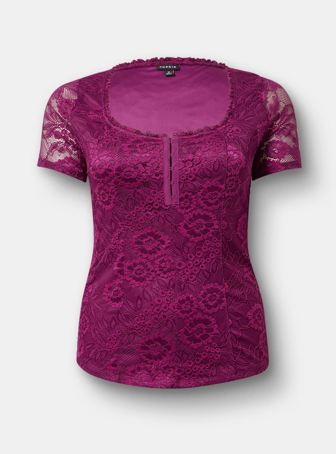 Lace Hook & Eye Corset Top, PLUM CASPIA, hi-res