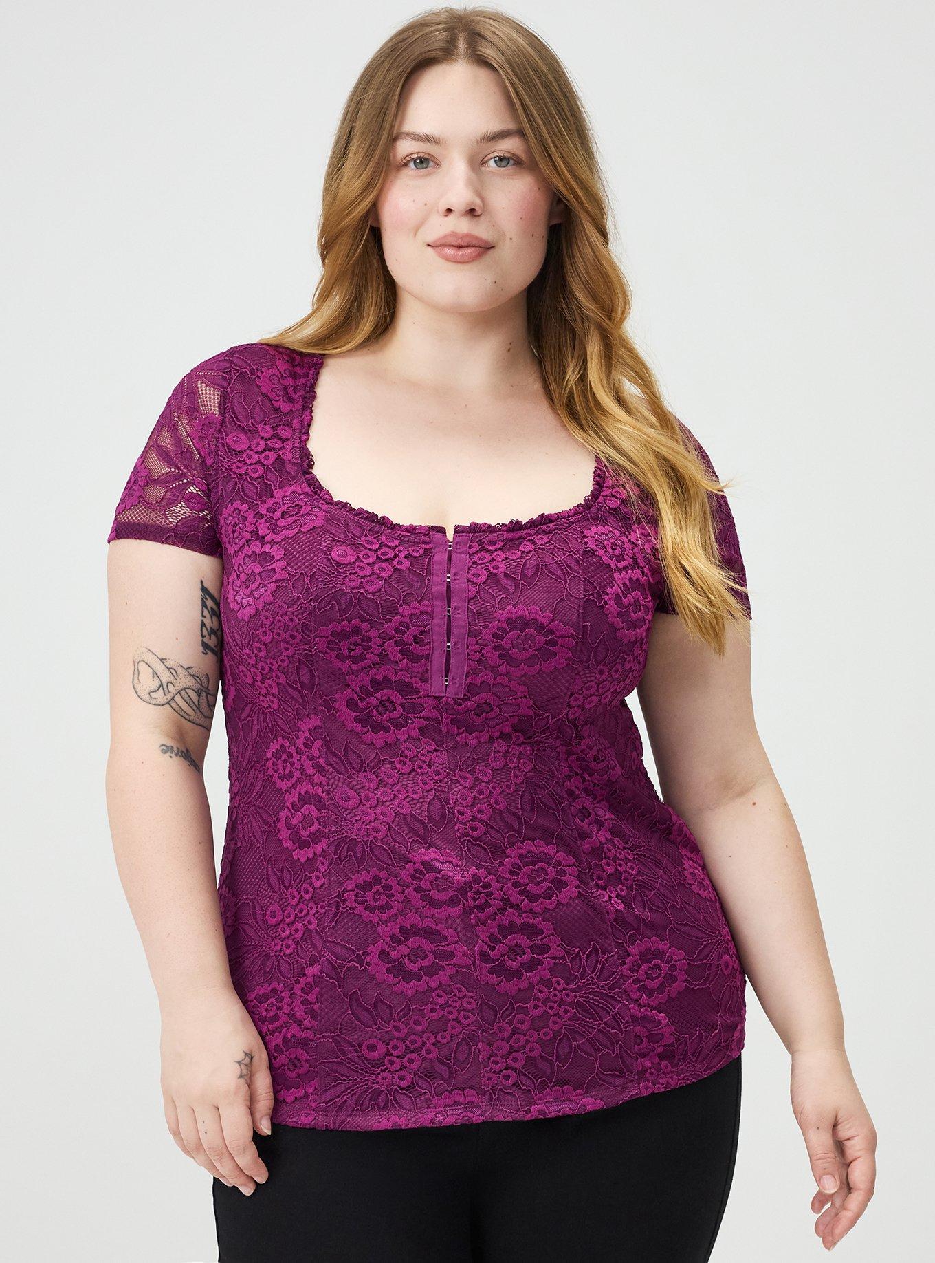 Lace Hook & Eye Corset Top, PLUM CASPIA, hi-res