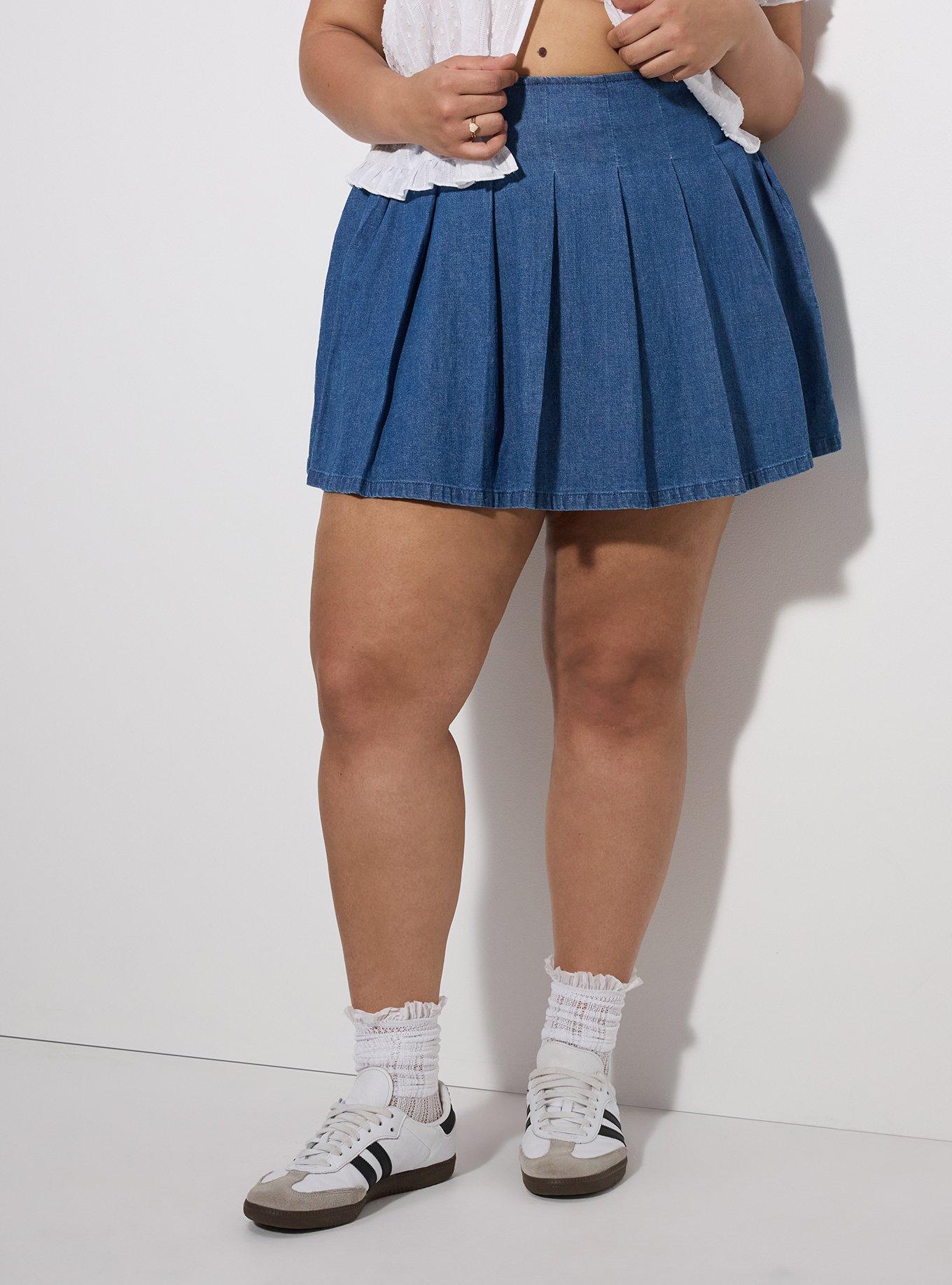 LoveSick Pleated Denim Skort, MEDIUM WASH, alternate