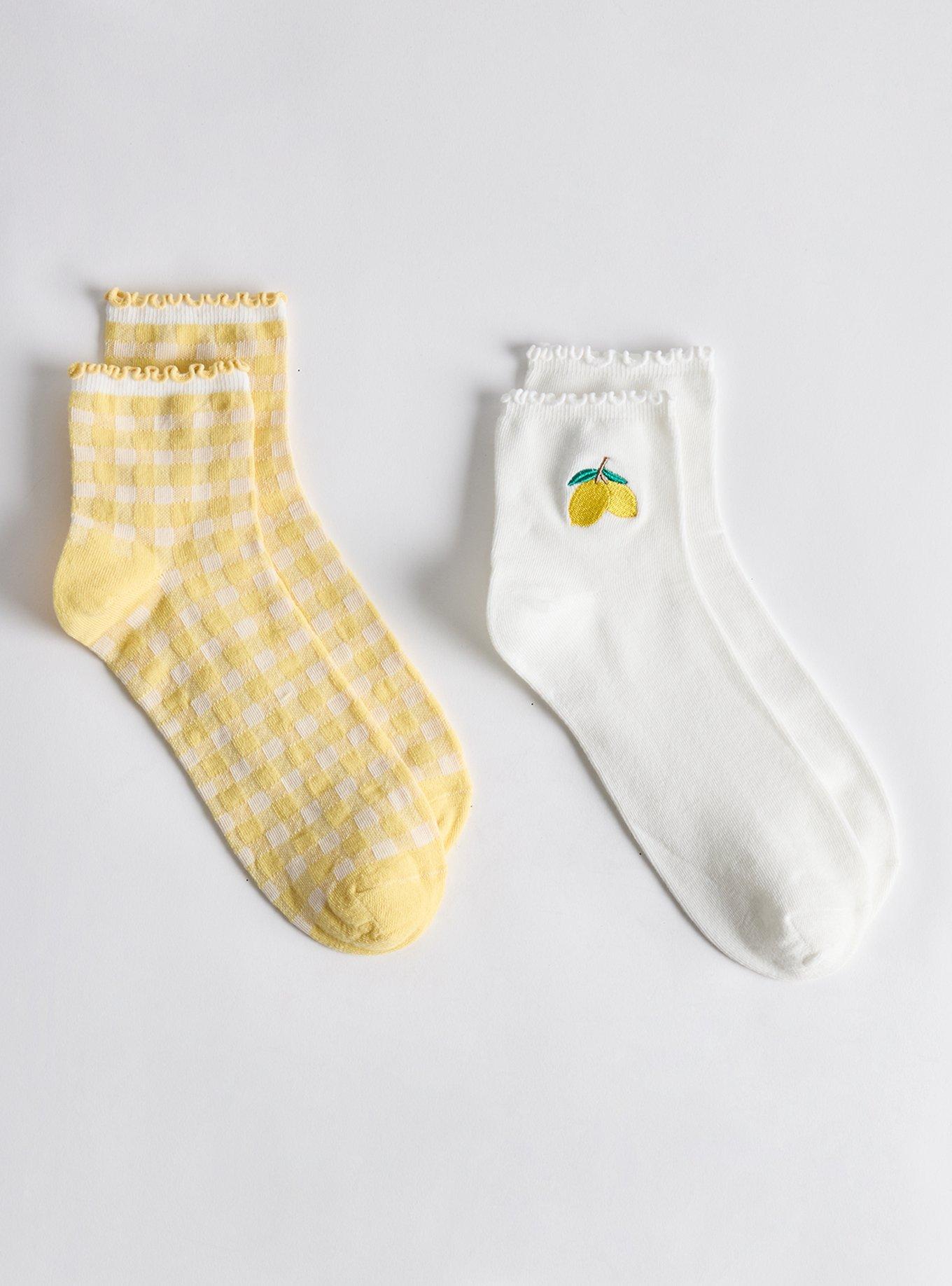 2-Pack Quarter Crew Ruffle Socks, LEMON, hi-res