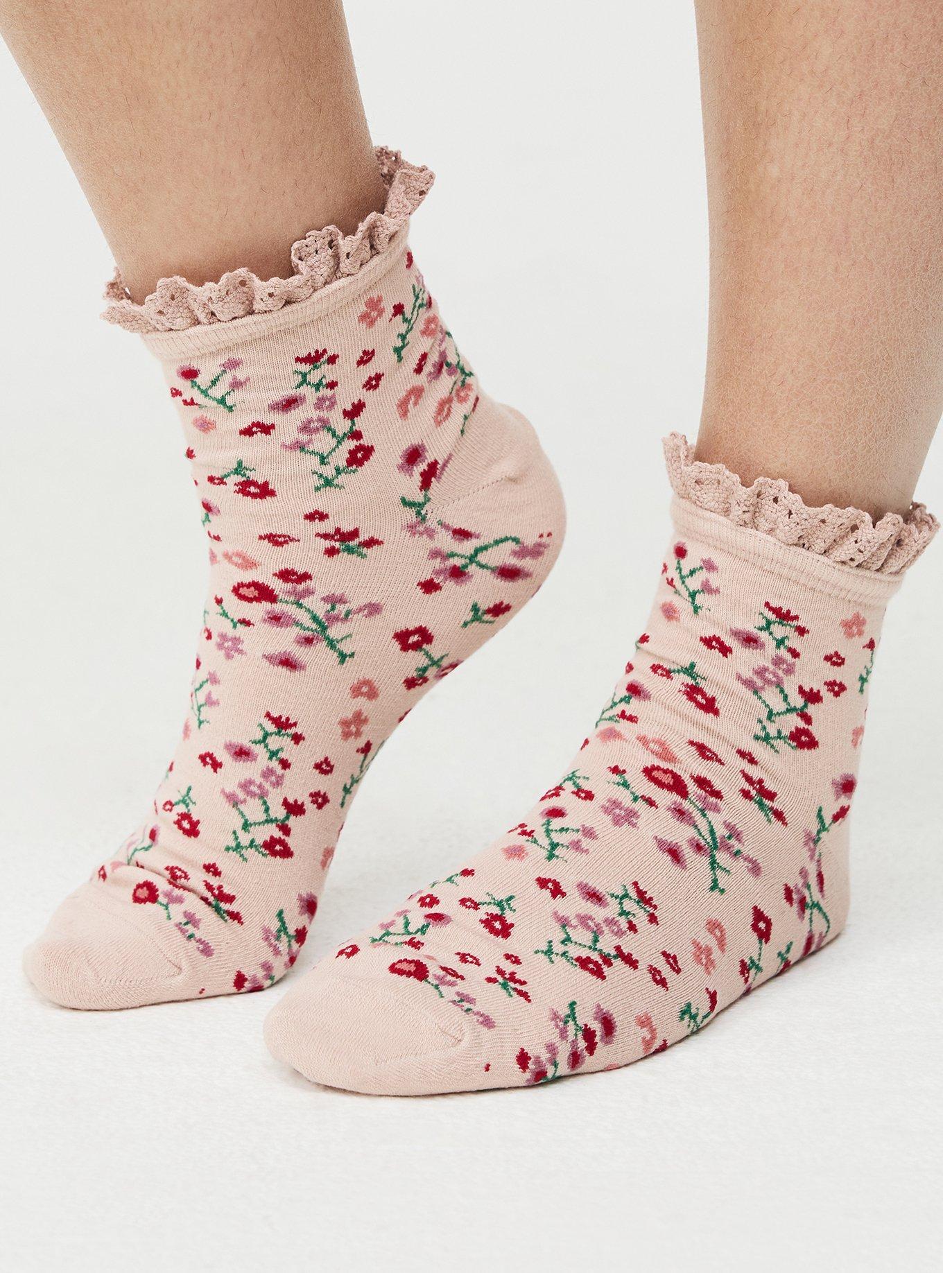 2-Pack Ruffle Crew Socks, FLORAL MULTI, alternate