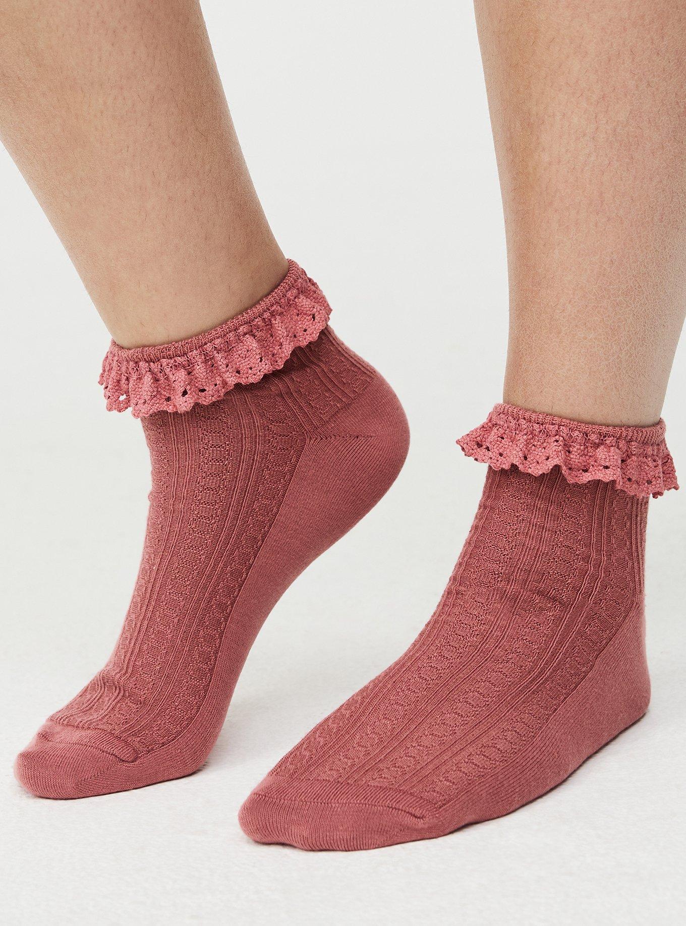 2-Pack Ruffle Crew Socks, FLORAL MULTI, alternate