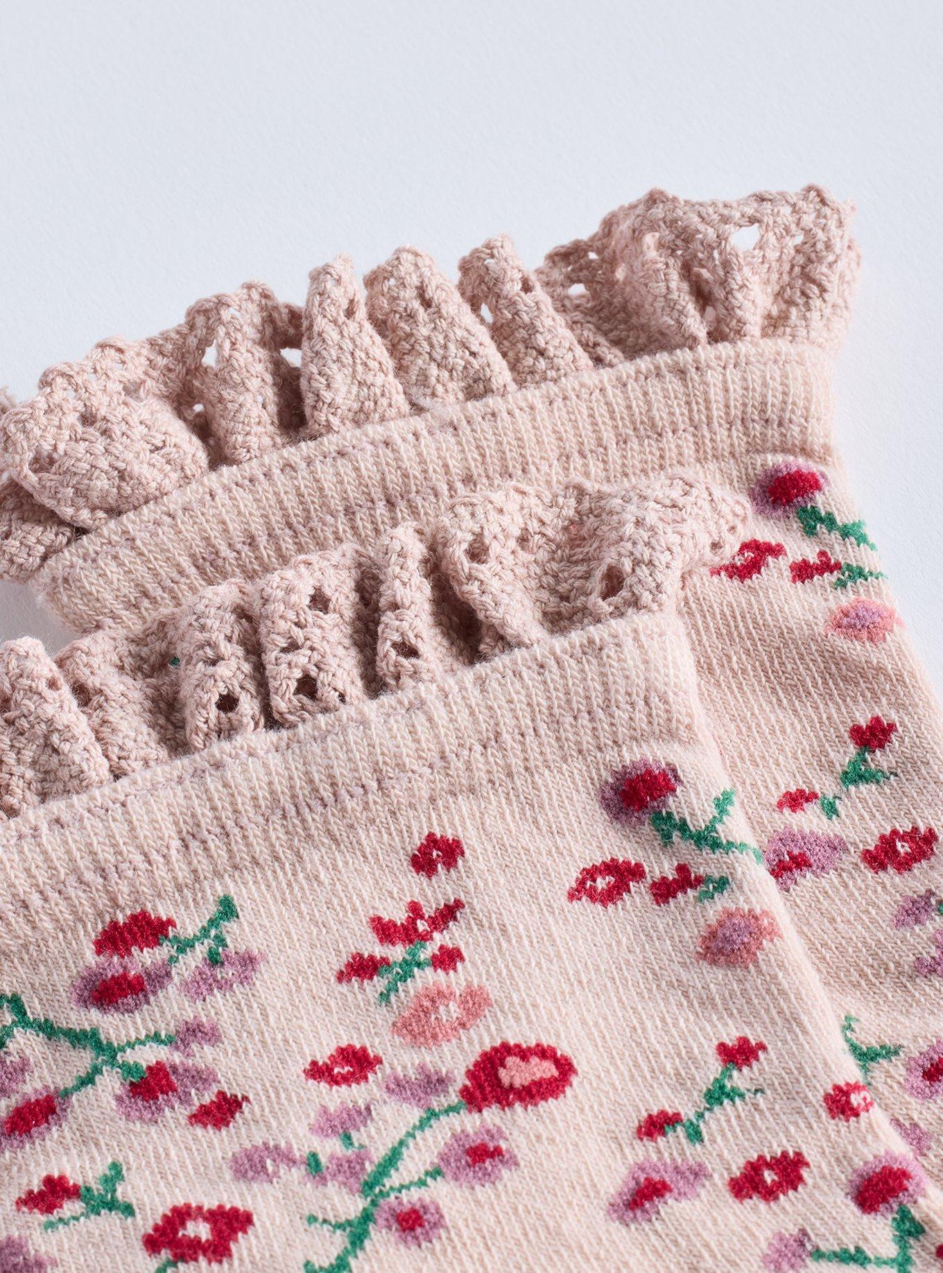 2-Pack Ruffle Crew Socks, FLORAL MULTI, alternate