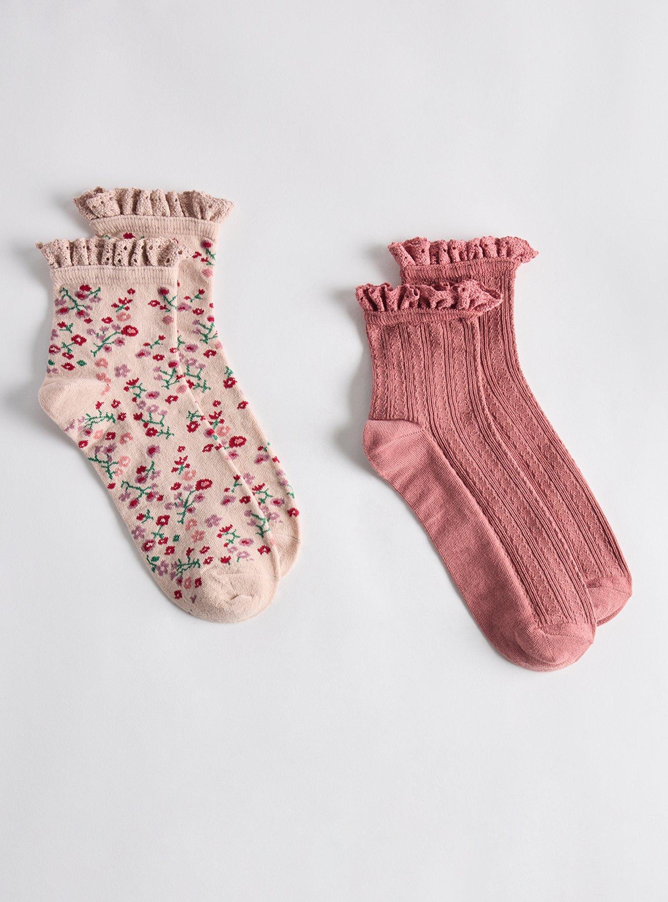2-Pack Ruffle Crew Socks, FLORAL MULTI, hi-res