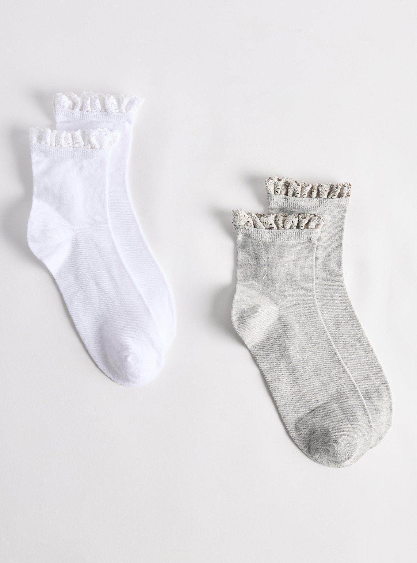 Plus Size 2-Pack Ruffle Ankle Socks, LT HEATHER GREY WHITE, hi-res
