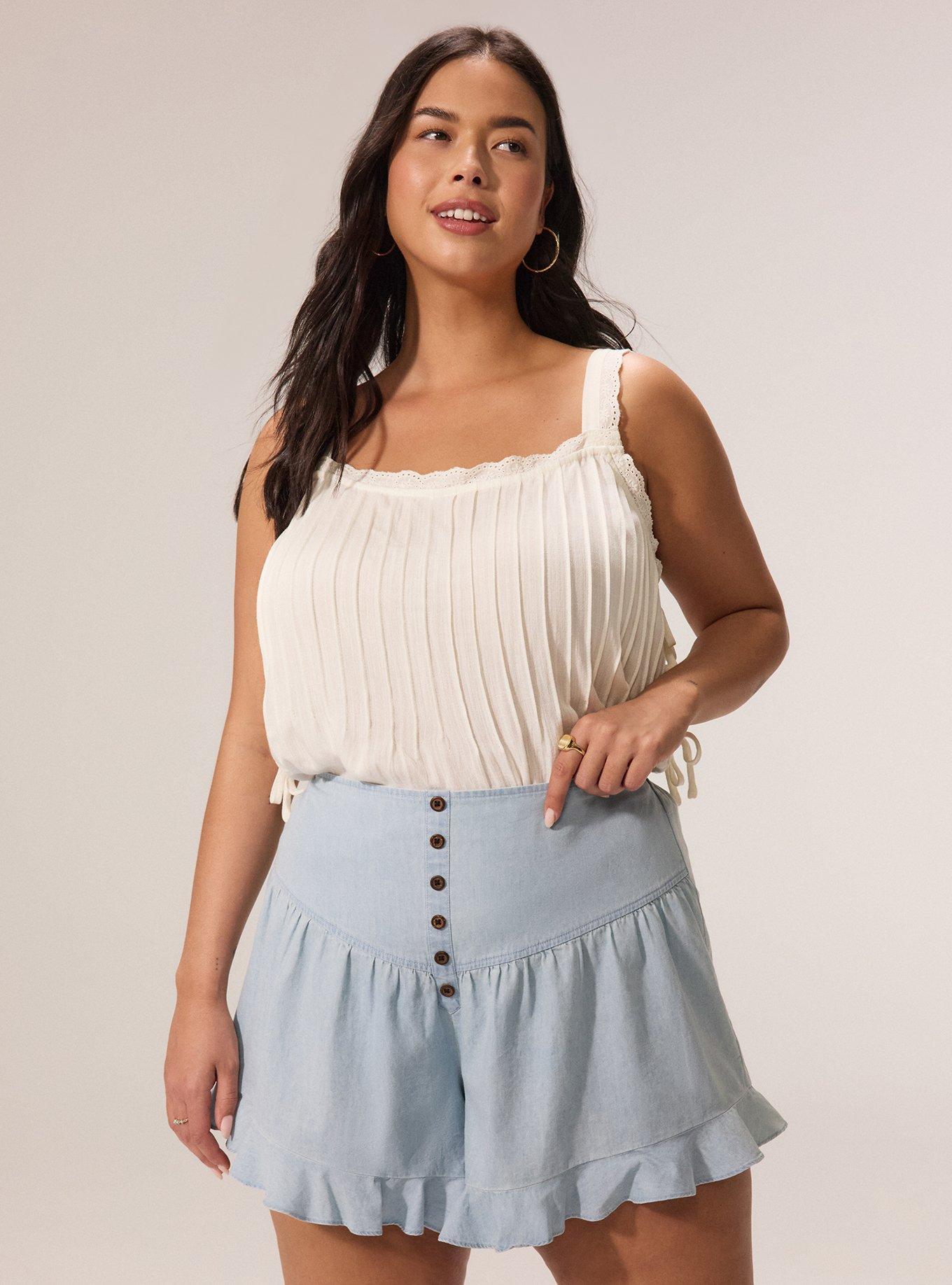 Festi V-Waist Lightweight Denim Shorts, LIGHT WASH, alternate