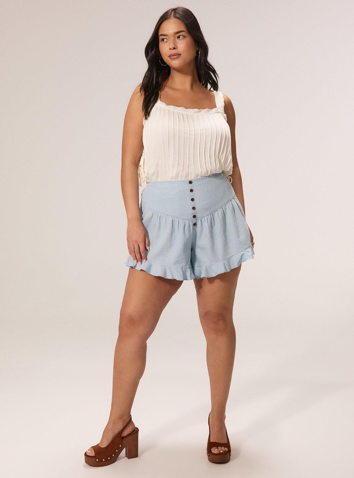 Festi V-Waist Lightweight Denim Shorts, LIGHT WASH, hi-res