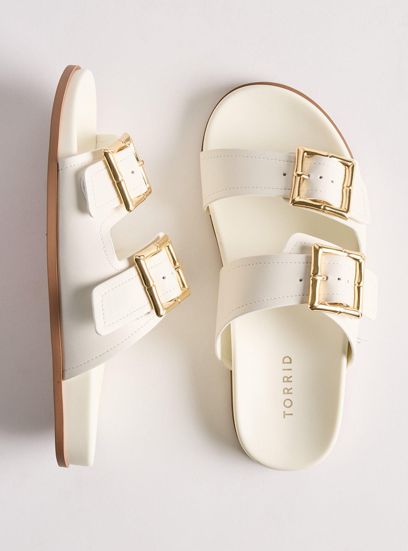 Buckle Footbed Slide (WW), WHITE, hi-res