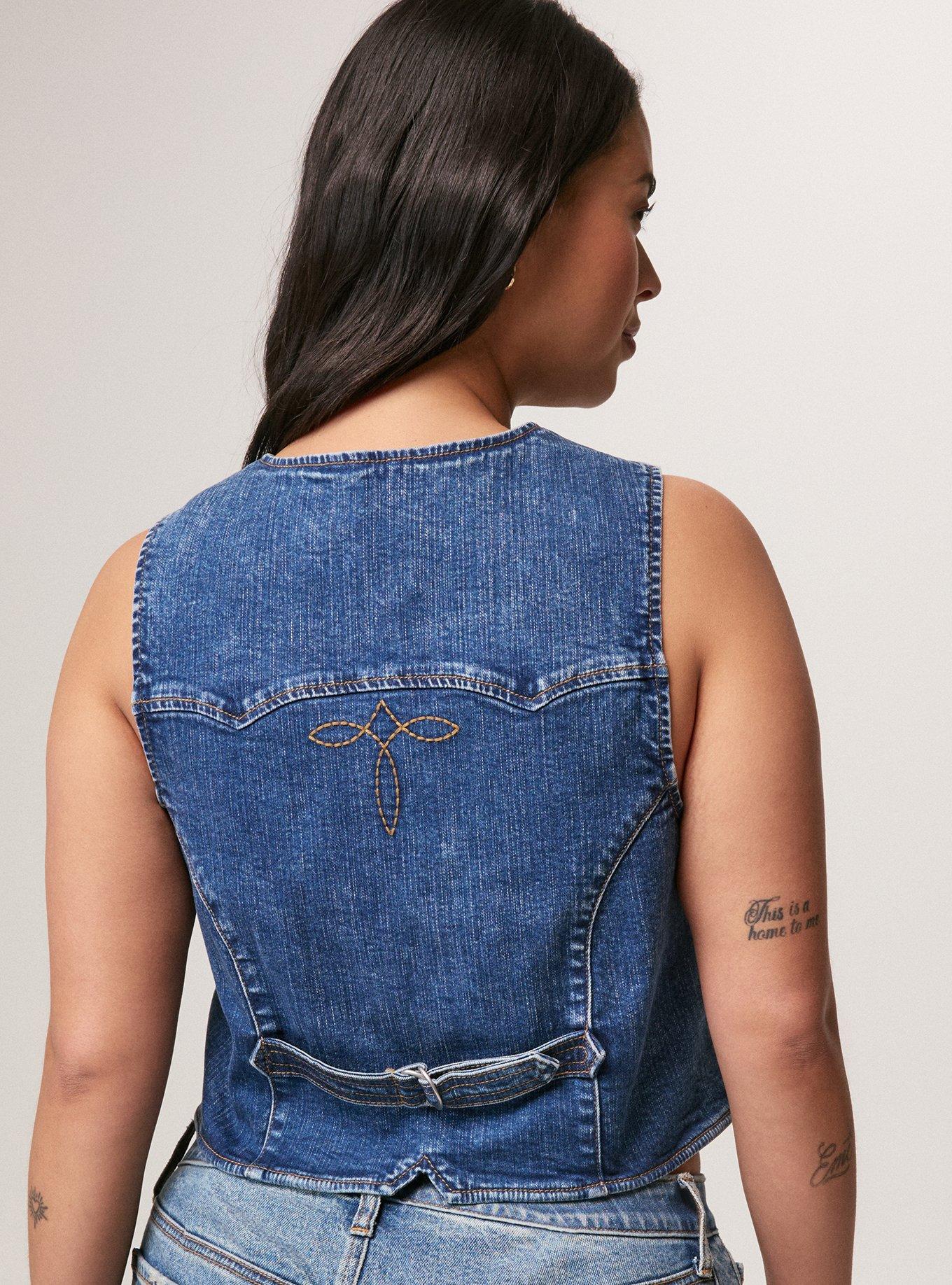 Plus Size - Festi Embroidered Denim Vest - Torrid