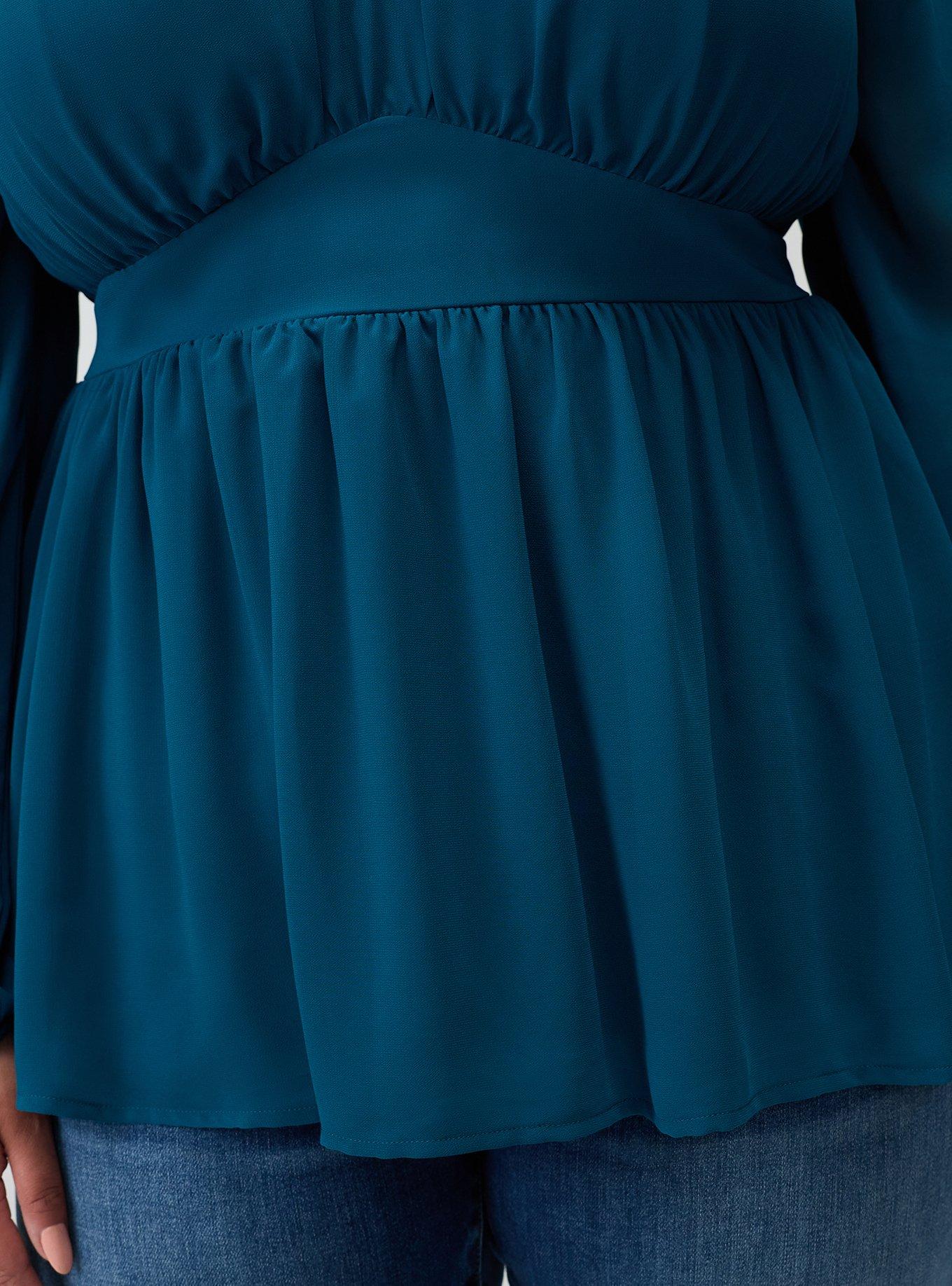 Peplum Chiffon Long Sleeve Top, LEGION BLUE, alternate