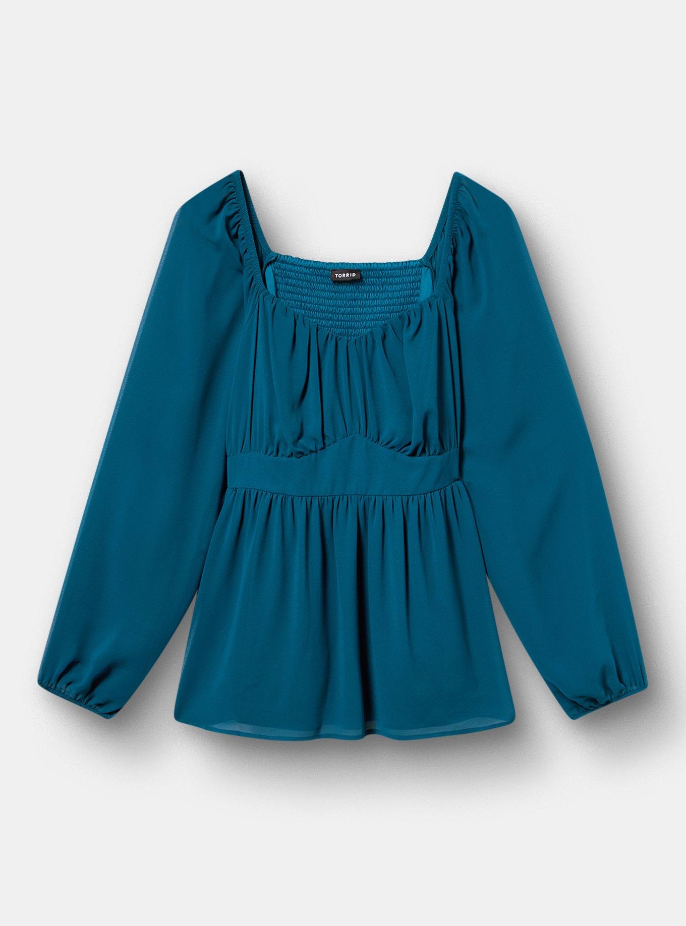 Peplum Chiffon Long Sleeve Top, LEGION BLUE, hi-res