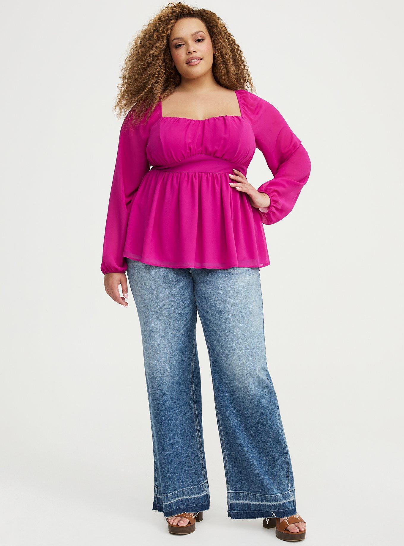 Peplum Chiffon Long Sleeve Top, WILD ASTER, alternate