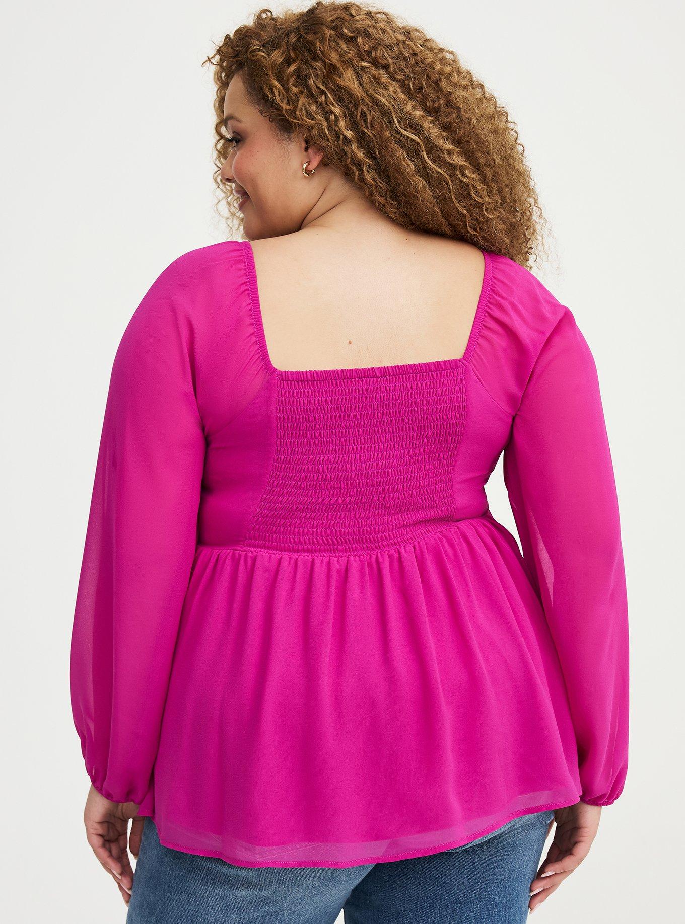 Peplum Chiffon Long Sleeve Top, WILD ASTER, alternate