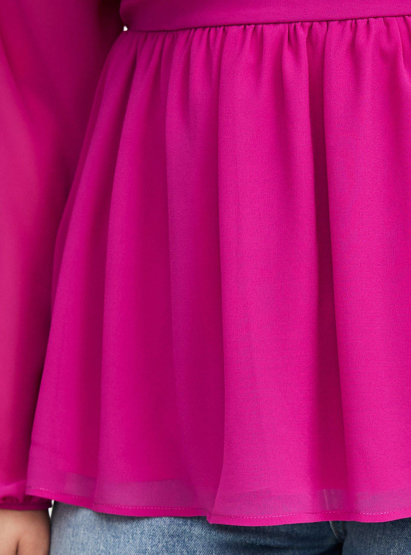 Peplum Chiffon Long Sleeve Top, WILD ASTER, alternate