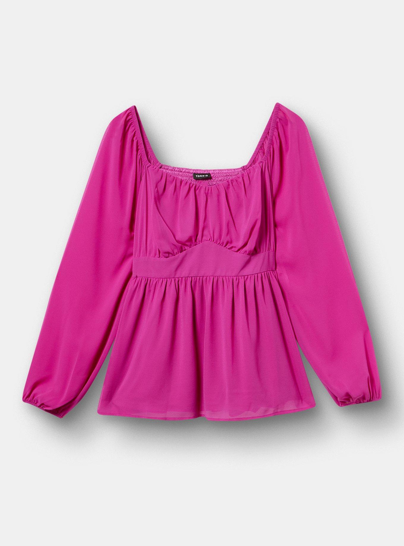 Peplum Chiffon Long Sleeve Top, WILD ASTER, hi-res