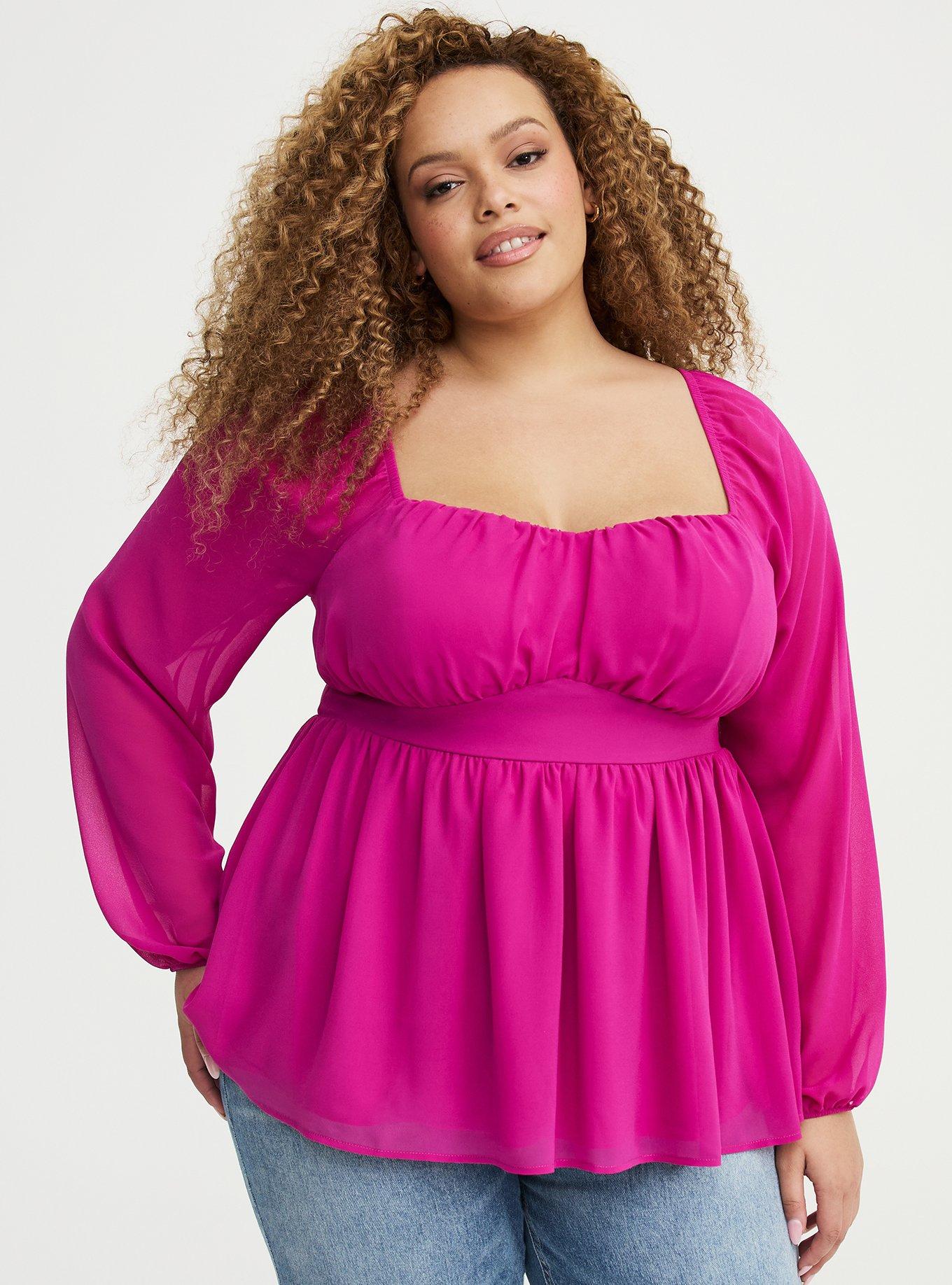 Peplum Chiffon Long Sleeve Top, WILD ASTER, hi-res