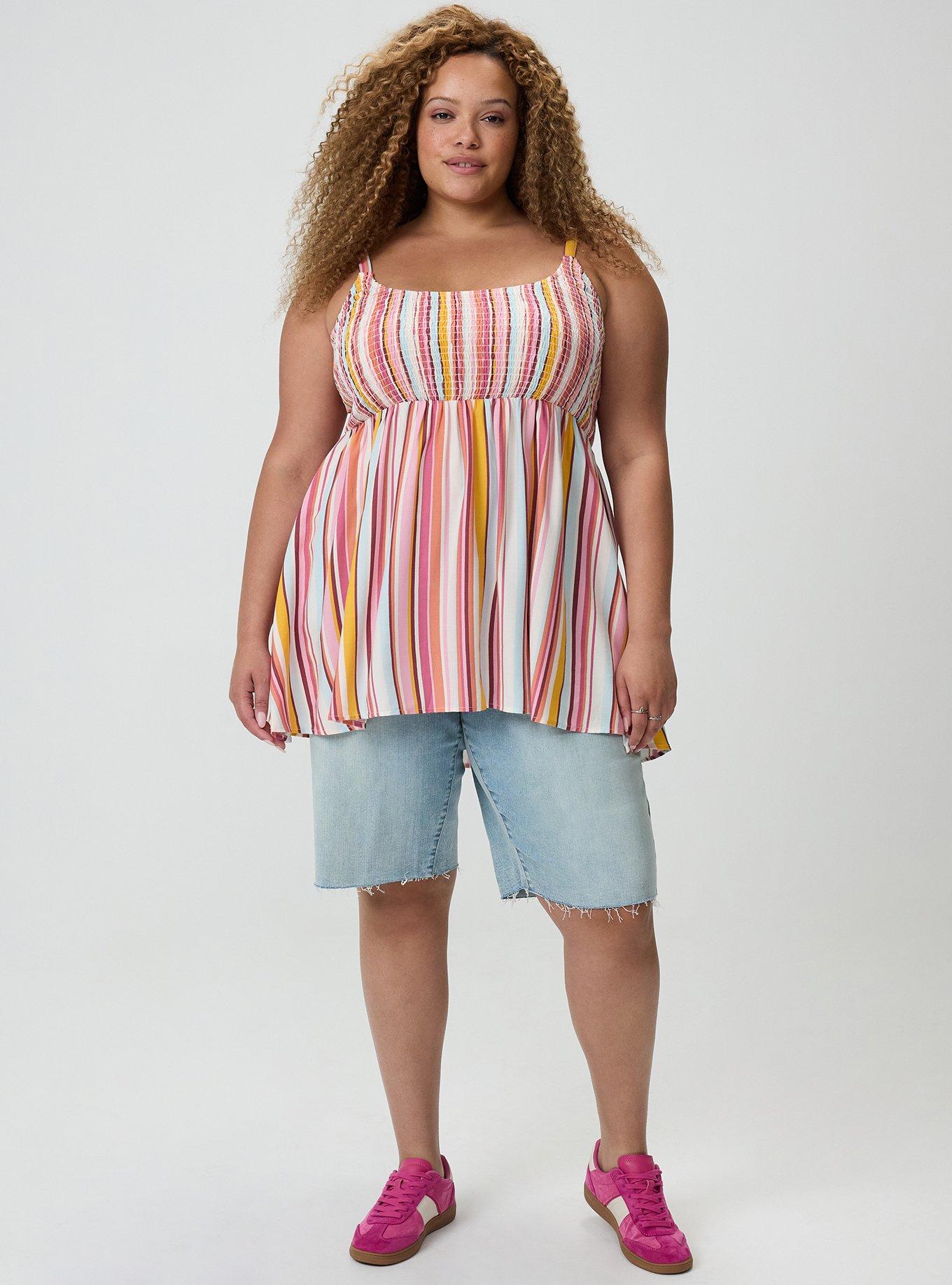 Smocked Challis Babydoll Cami, DOLCE STRIPE, alternate