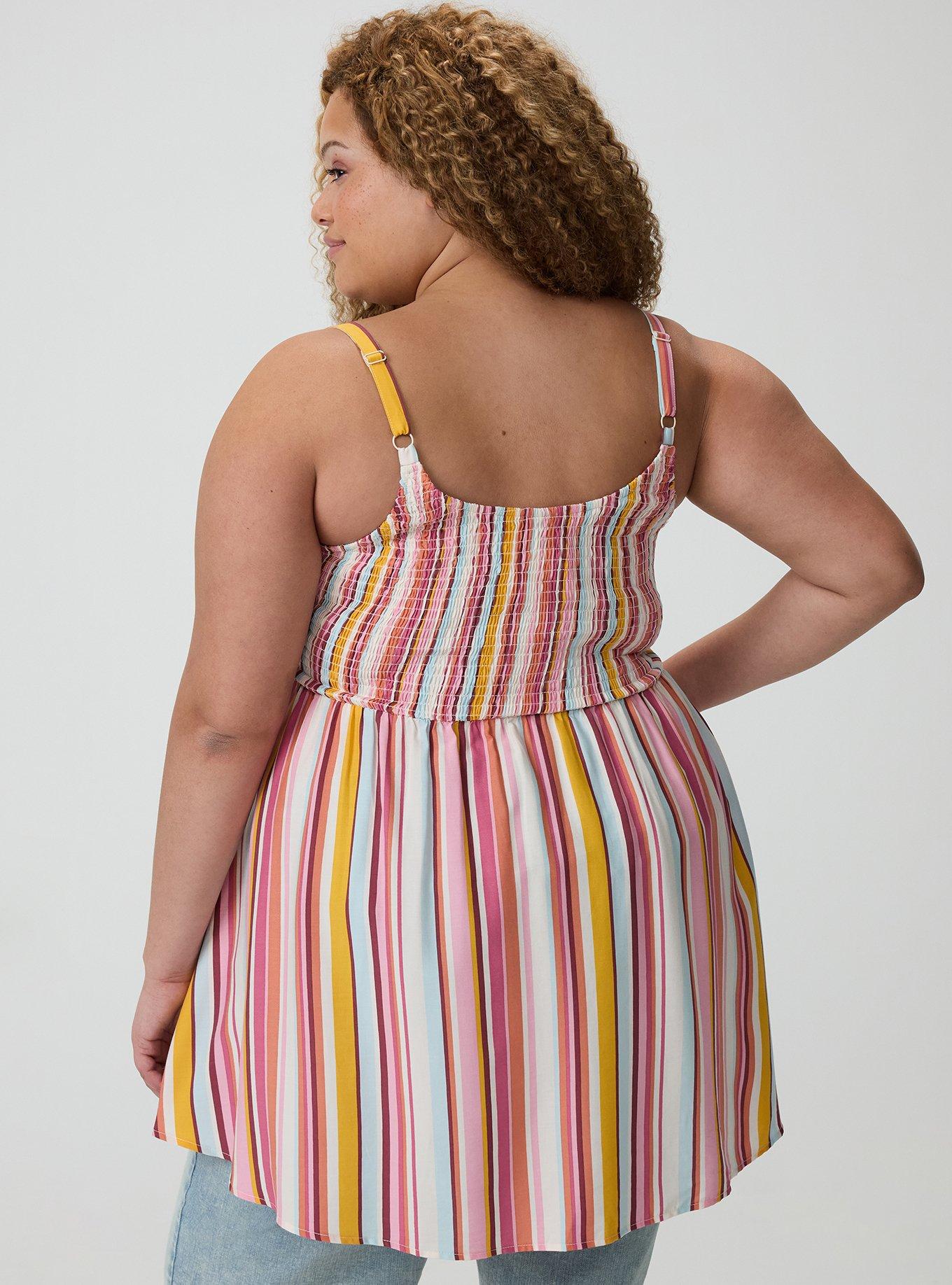 Smocked Challis Babydoll Cami, DOLCE STRIPE, alternate