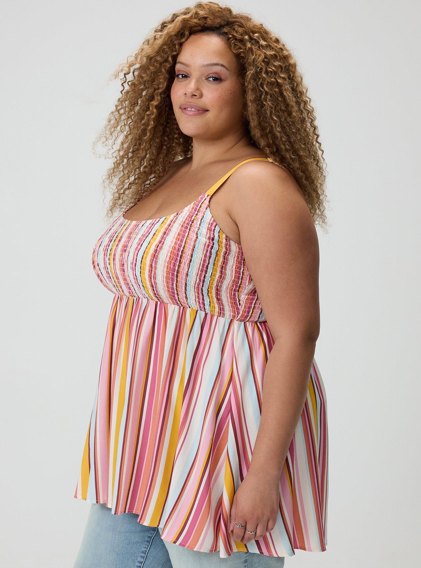 Smocked Challis Babydoll Cami, DOLCE STRIPE, alternate