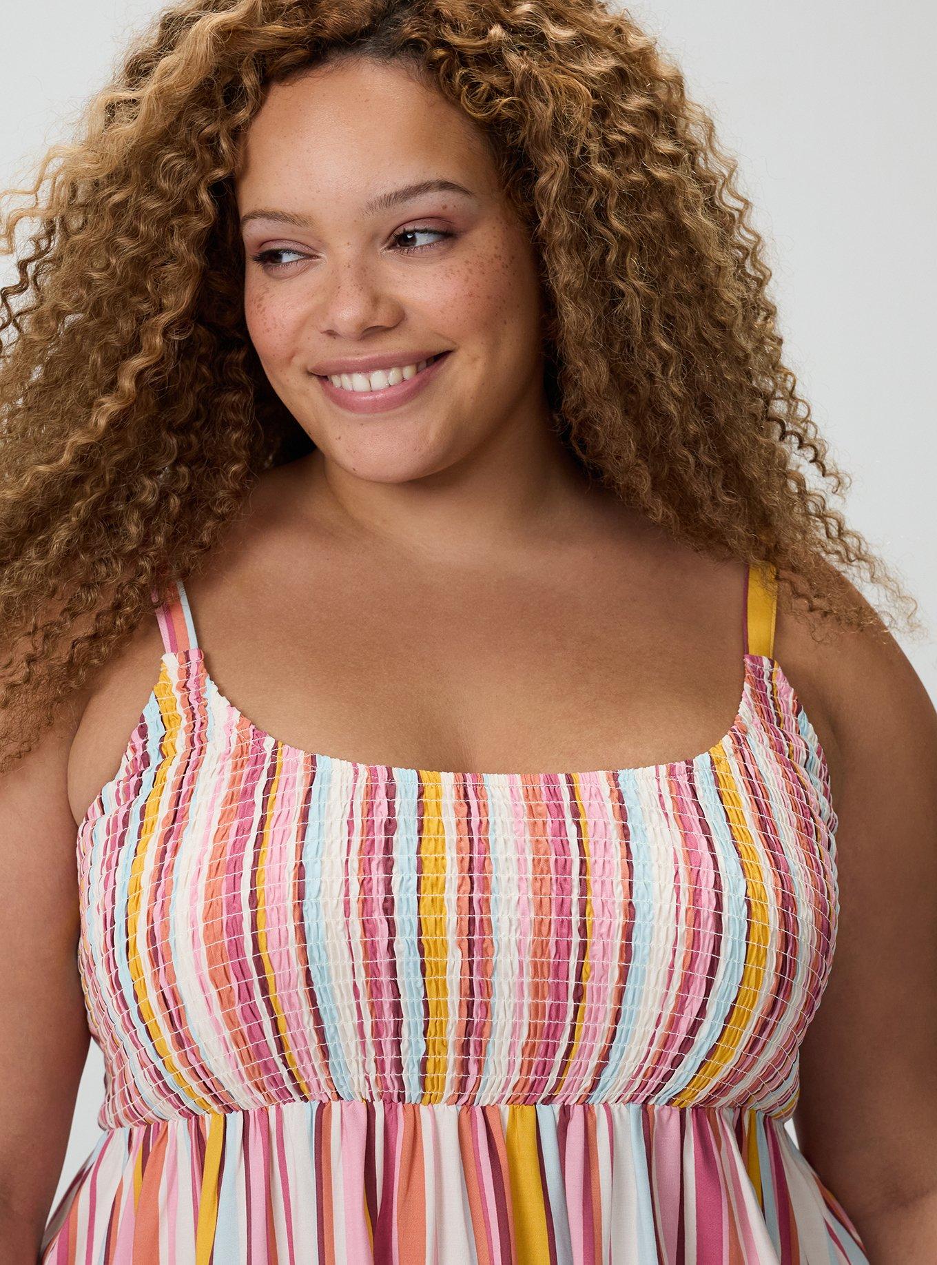 Smocked Challis Babydoll Cami, DOLCE STRIPE, alternate