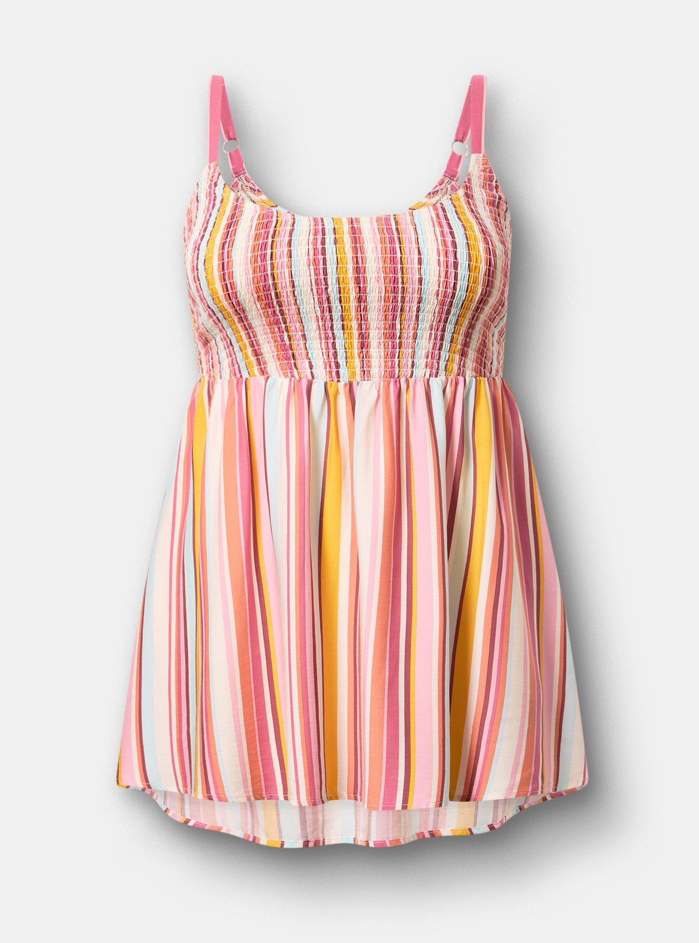 Smocked Challis Babydoll Cami, DOLCE STRIPE, hi-res