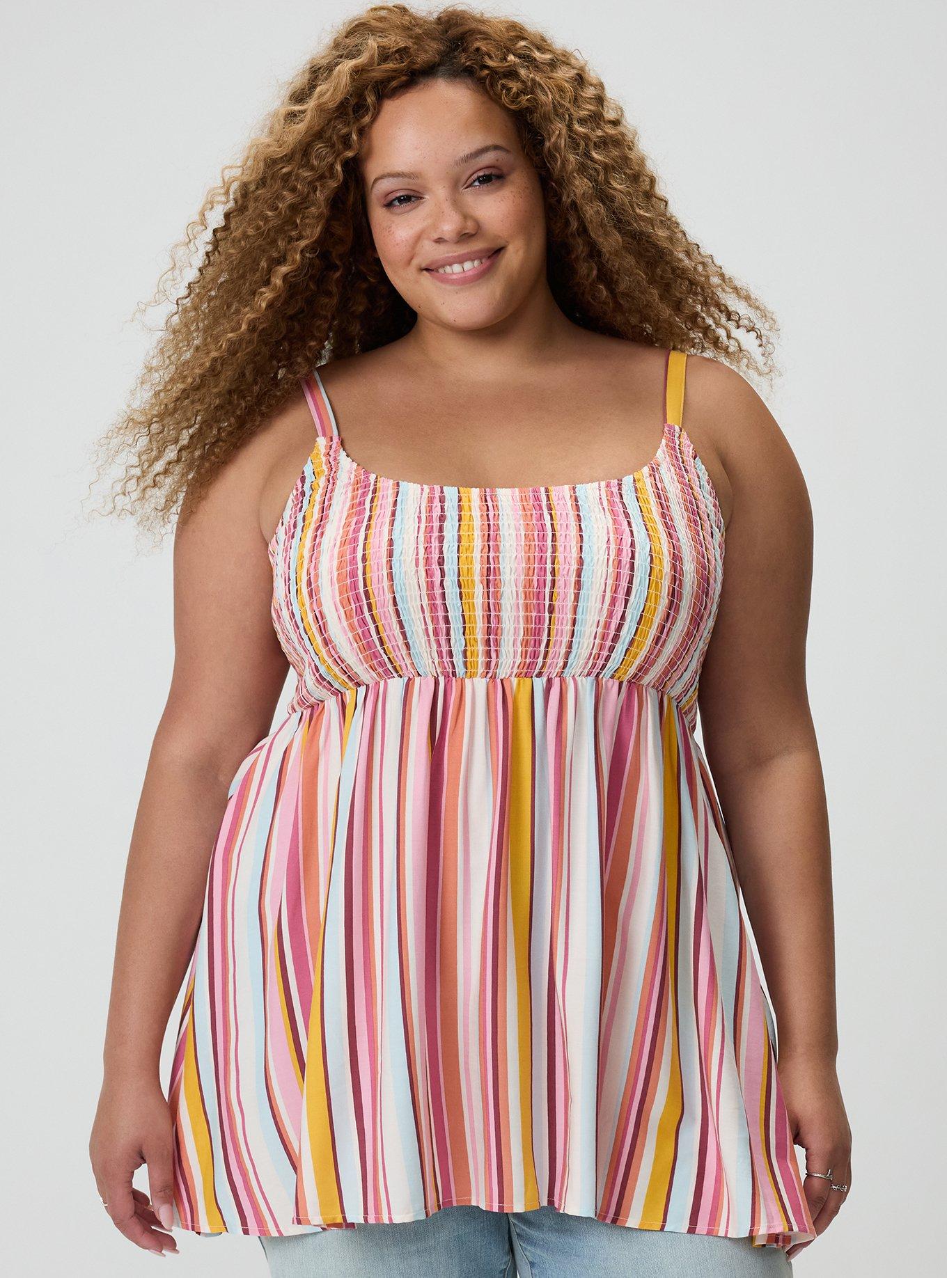 Smocked Challis Babydoll Cami, DOLCE STRIPE, hi-res