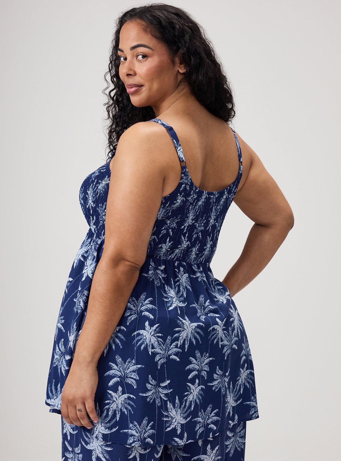 Smocked Challis Babydoll Cami, TROPICAL SHADOWS BLUE, alternate